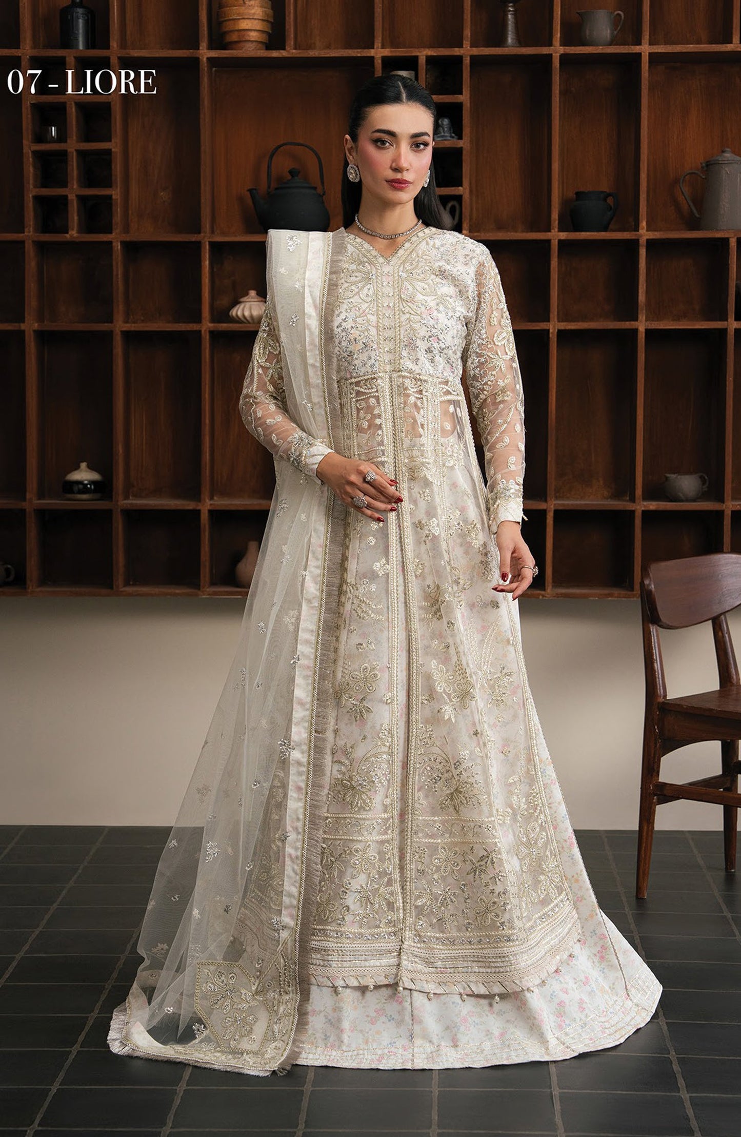 Xenia Kalani Luxury Embroidered Net Unstitched 3 Piece Suit - 07-Liore - XF26KN - White - Festive Collection