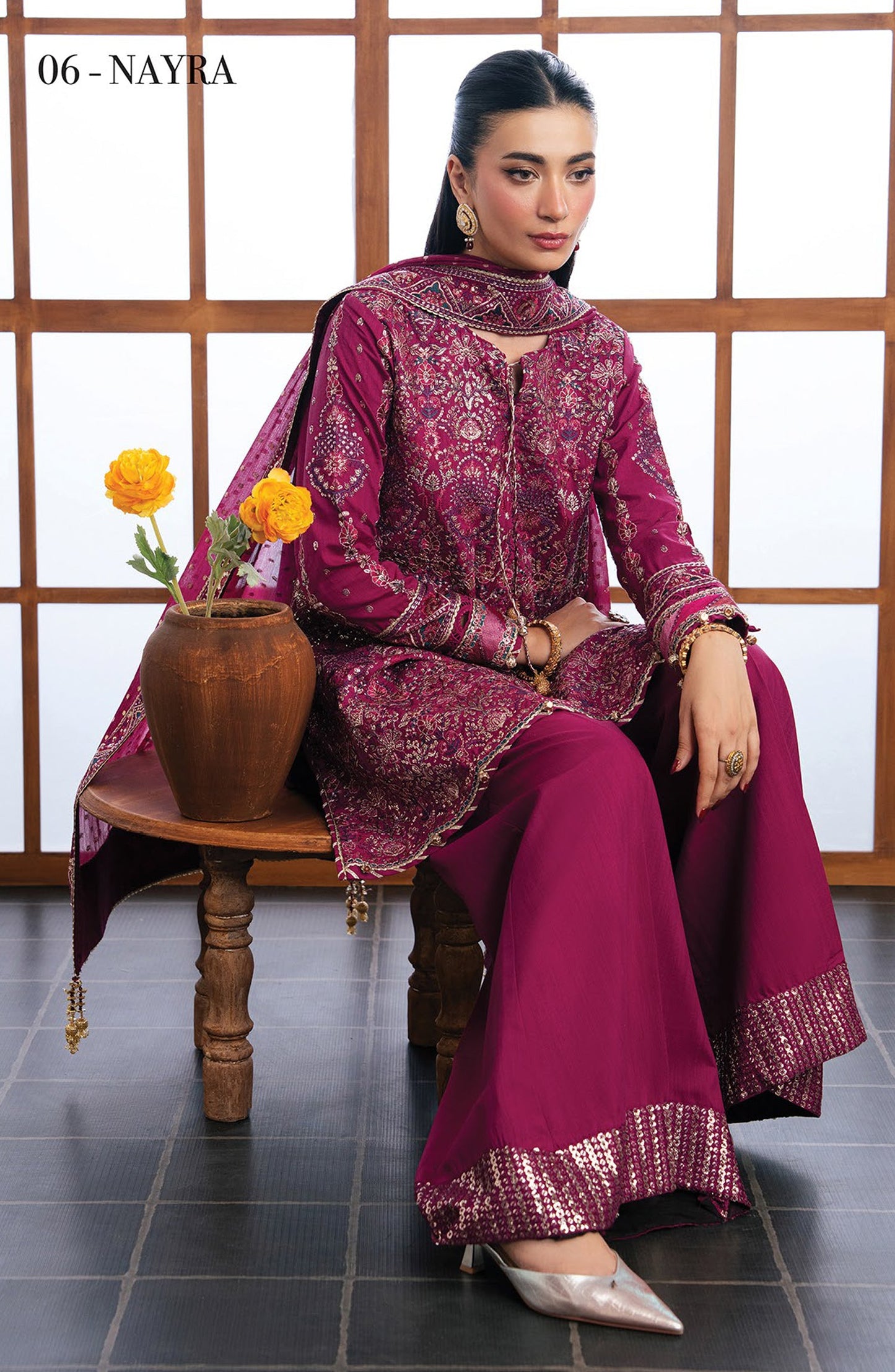 Xenia Kalani Luxury Embroidered Raw Silk Unstitched 3 Piece Suit - 06-Nayra - XF26KN - Pink - Festive Collection