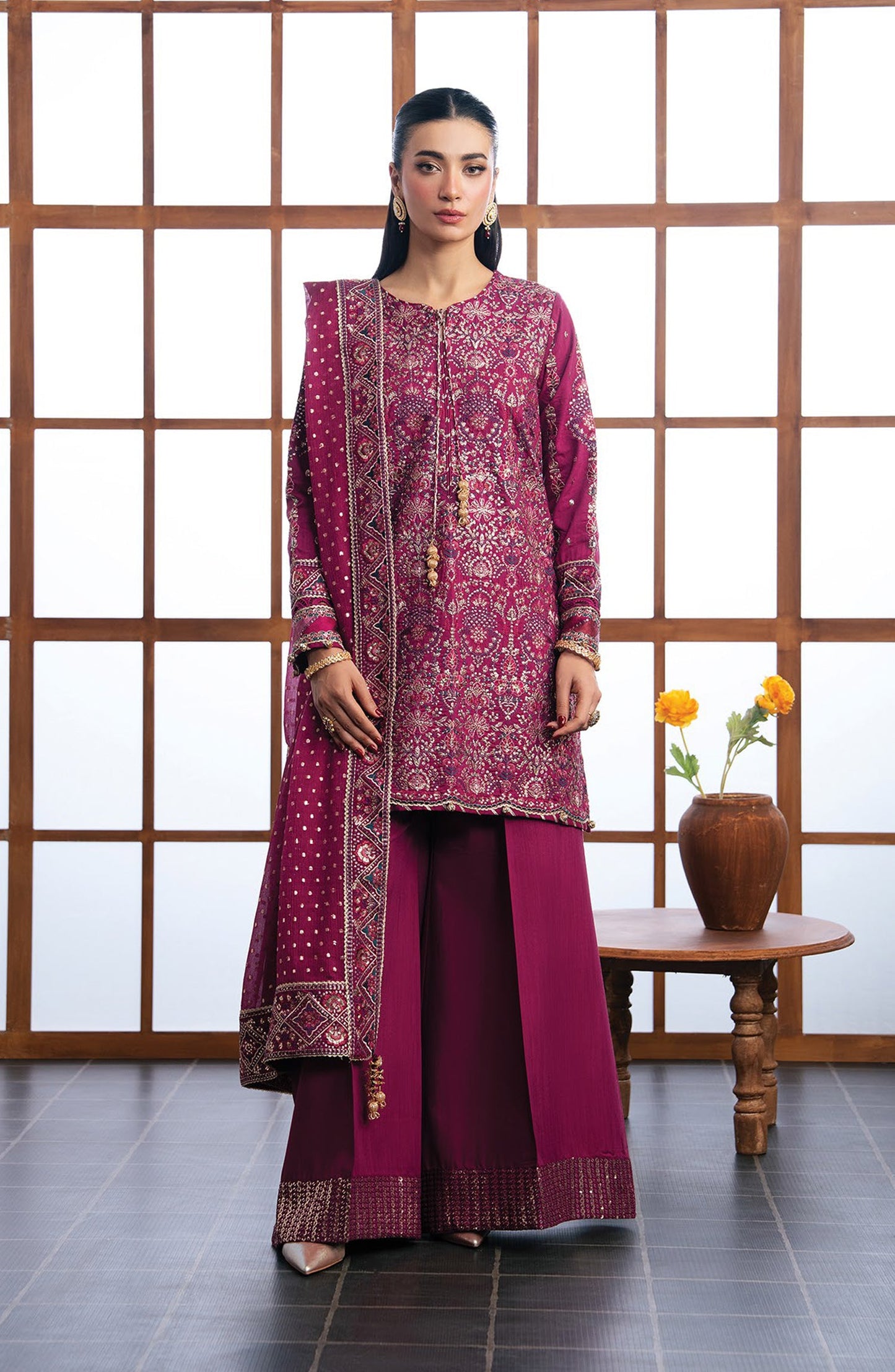 Xenia Kalani Luxury Embroidered Raw Silk Unstitched 3 Piece Suit - 06-Nayra - XF26KN - Pink - Festive Collection
