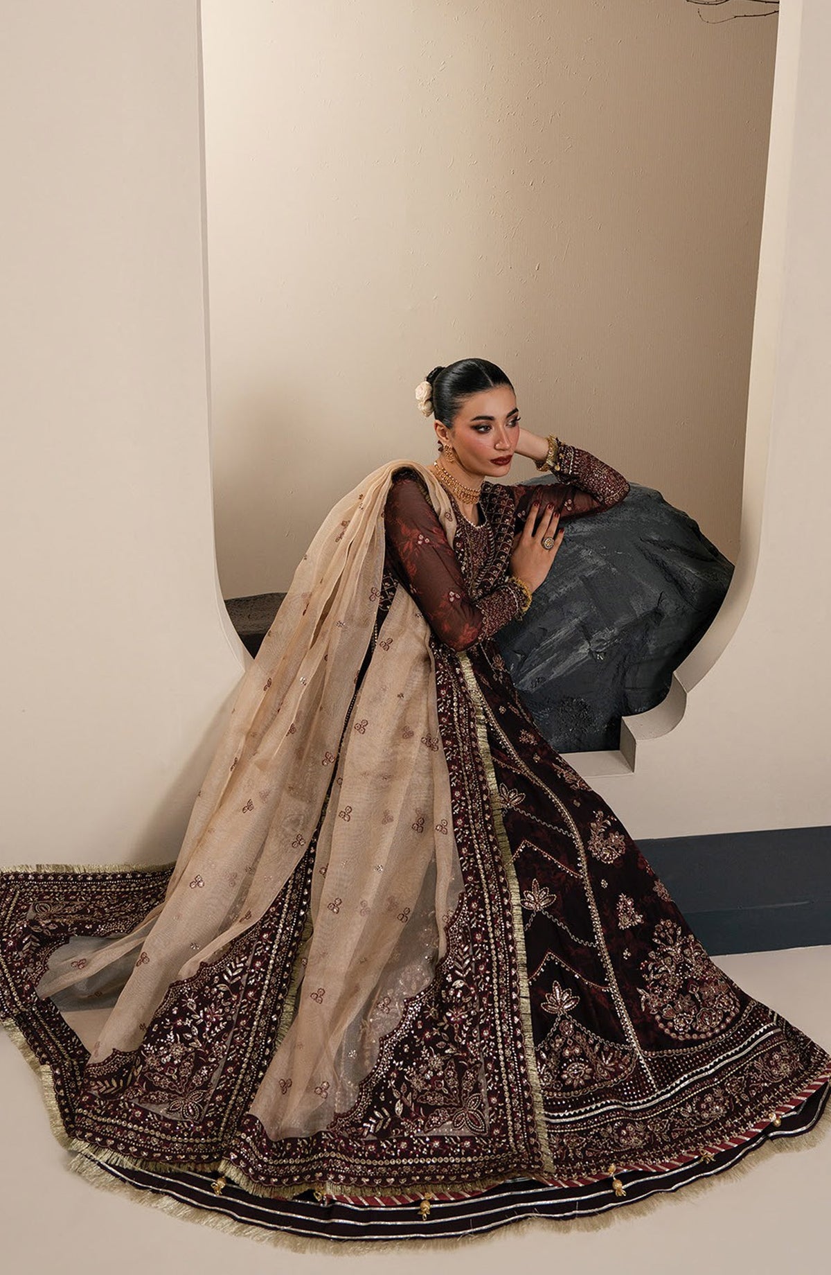 Xenia Kalani Luxury Embroidered Chiffon Unstitched 3 Piece Suit - 04-Olyra - XF26KN - Maroon - Festive Collection