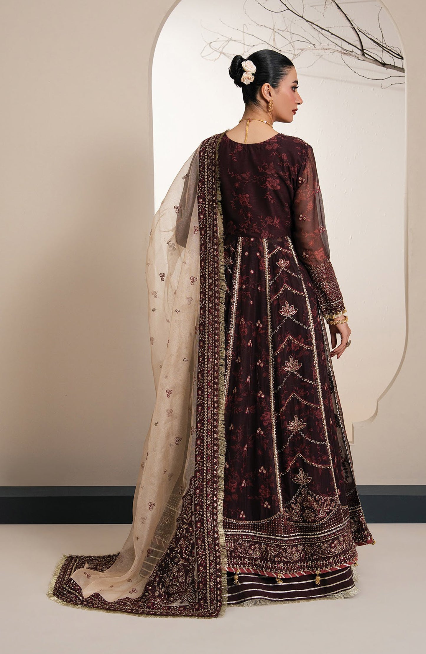 Xenia Kalani Luxury Embroidered Chiffon Unstitched 3 Piece Suit - 04-Olyra - XF26KN - Maroon - Festive Collection
