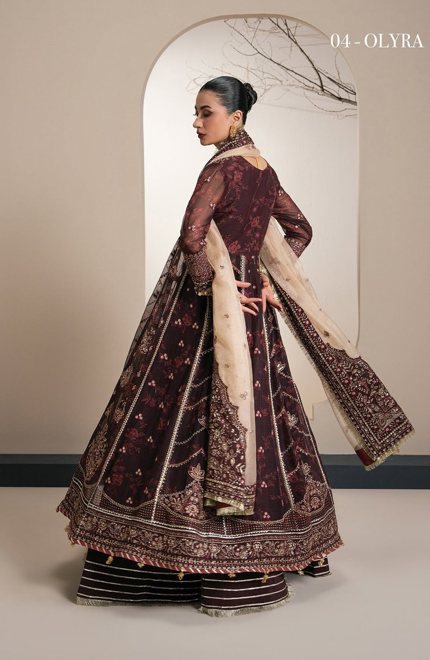 Xenia Kalani Luxury Embroidered Chiffon Unstitched 3 Piece Suit - 04-Olyra - XF26KN - Maroon - Festive Collection