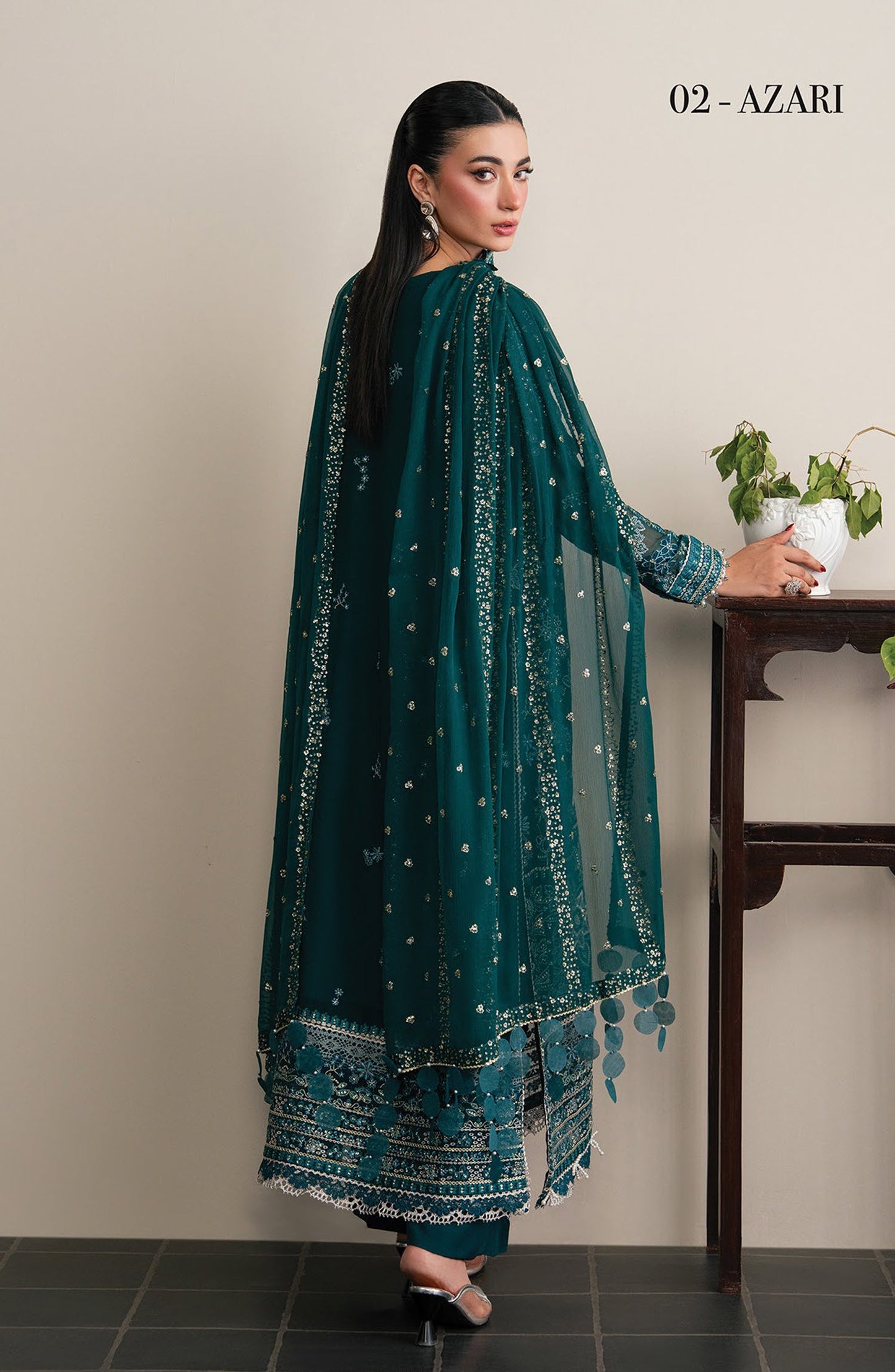 Xenia Kalani Luxury Embroidered Chiffon Unstitched 3 Piece Suit - 02-Azari - XF26KN - Teal - Festive Collection