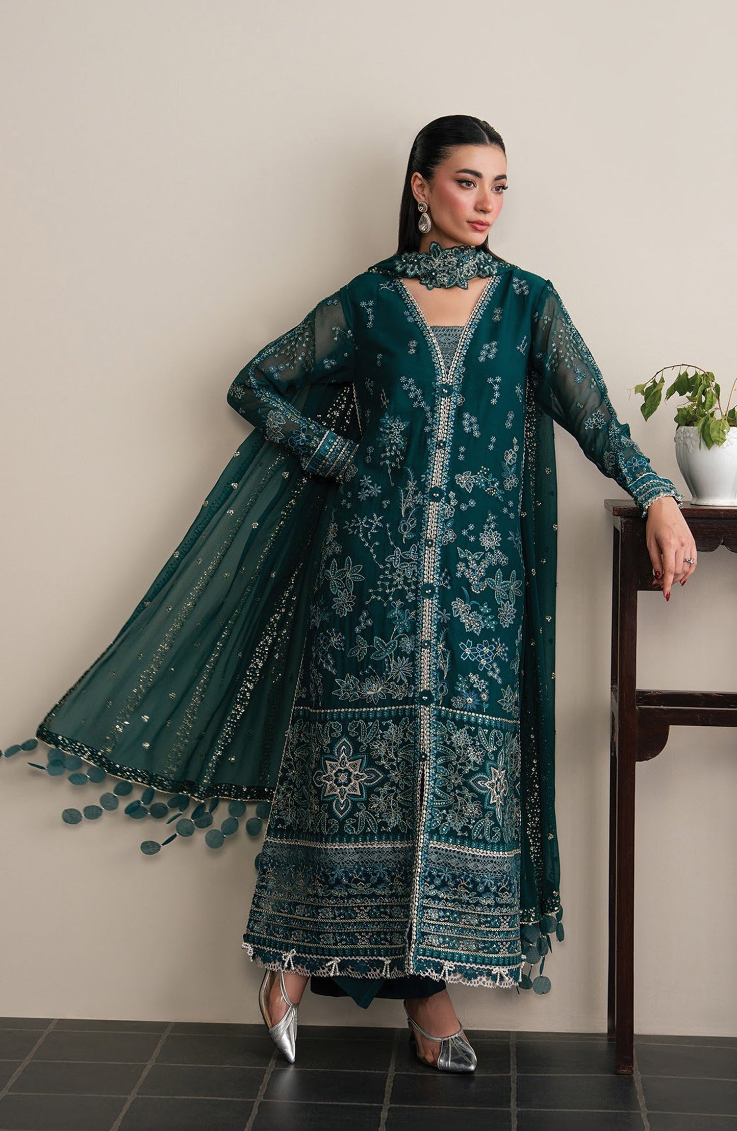 Xenia Kalani Luxury Embroidered Chiffon Unstitched 3 Piece Suit - 02-Azari - XF26KN - Teal - Festive Collection