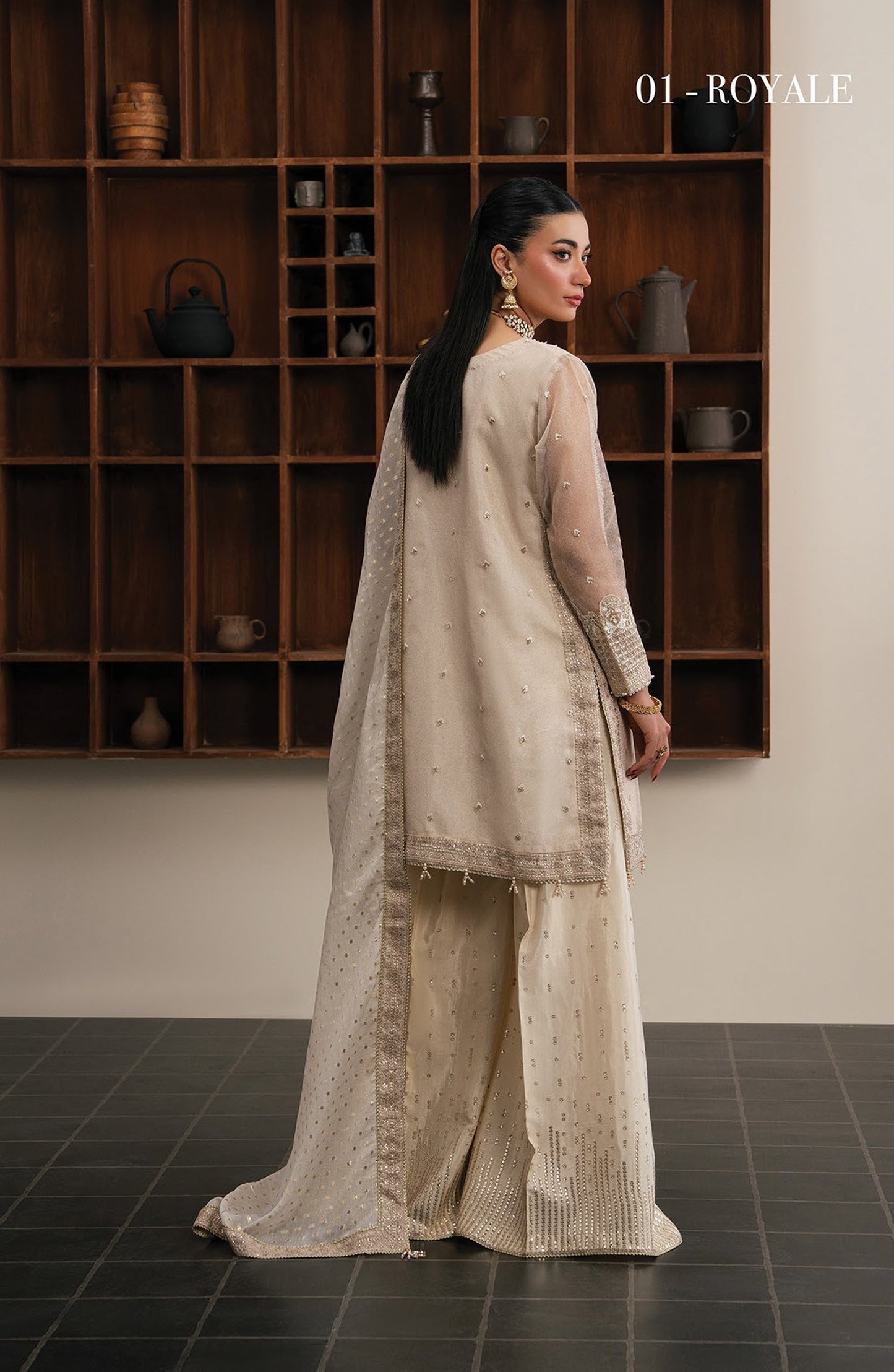 Xenia Kalani Luxury Embroidered Zari Unstitched 3 Piece Suit - 01-Royale - XF26KN - Fawn - Festive Collection