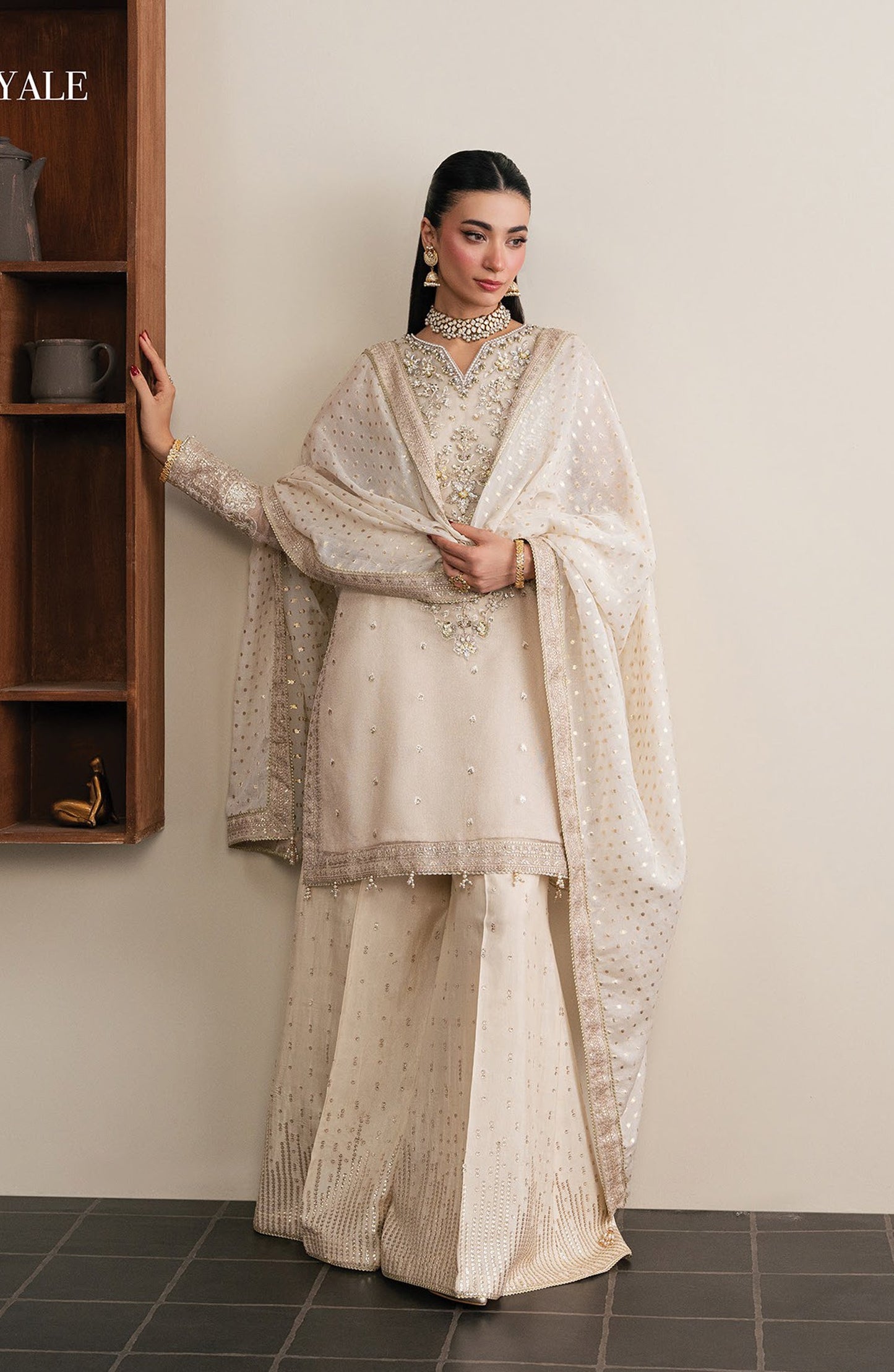 Xenia Kalani Luxury Embroidered Zari Unstitched 3 Piece Suit - 01-Royale - XF26KN - Fawn - Festive Collection