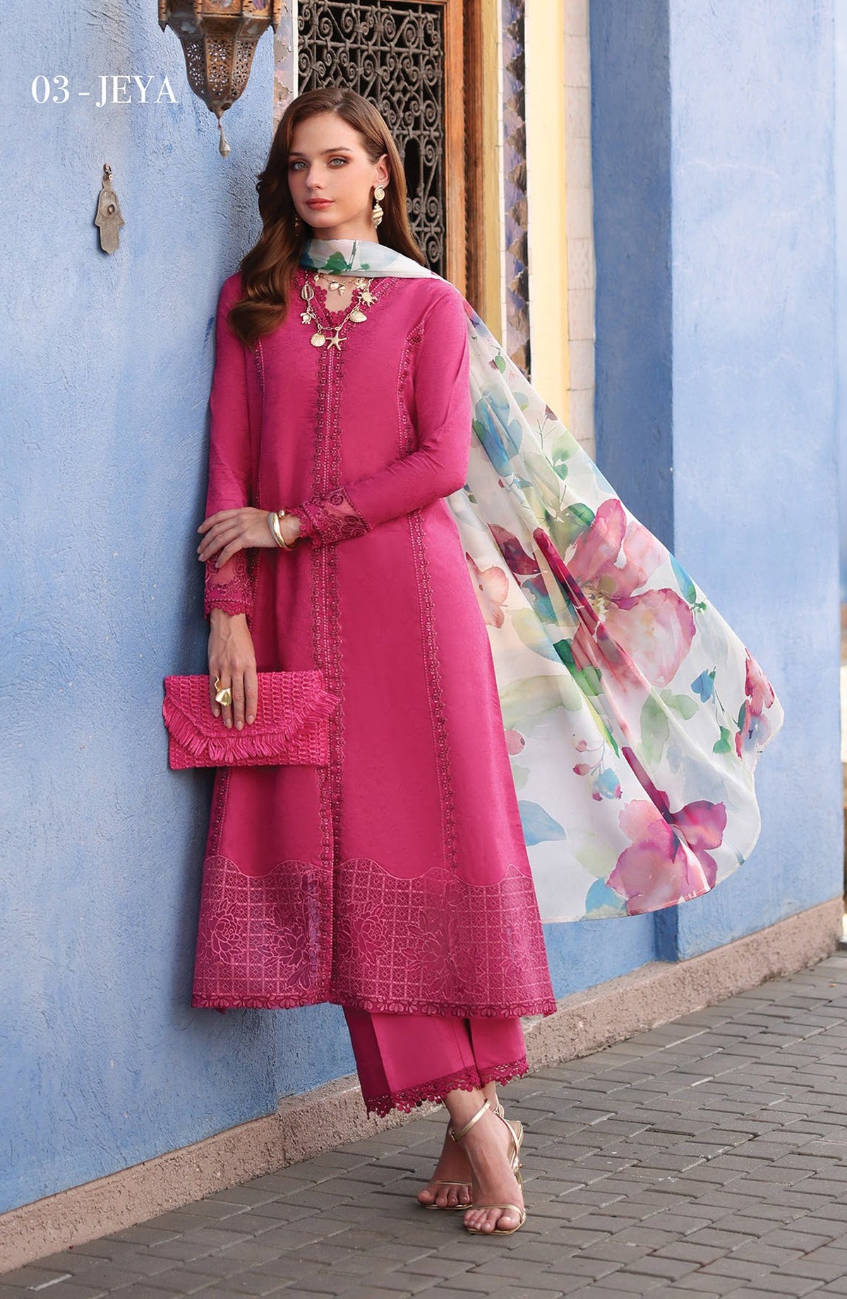 Xenia Embroidered Lawn Unstitched 3 Piece Suit - 03-Jeya - XF26ULW - Pink - Summer Collection