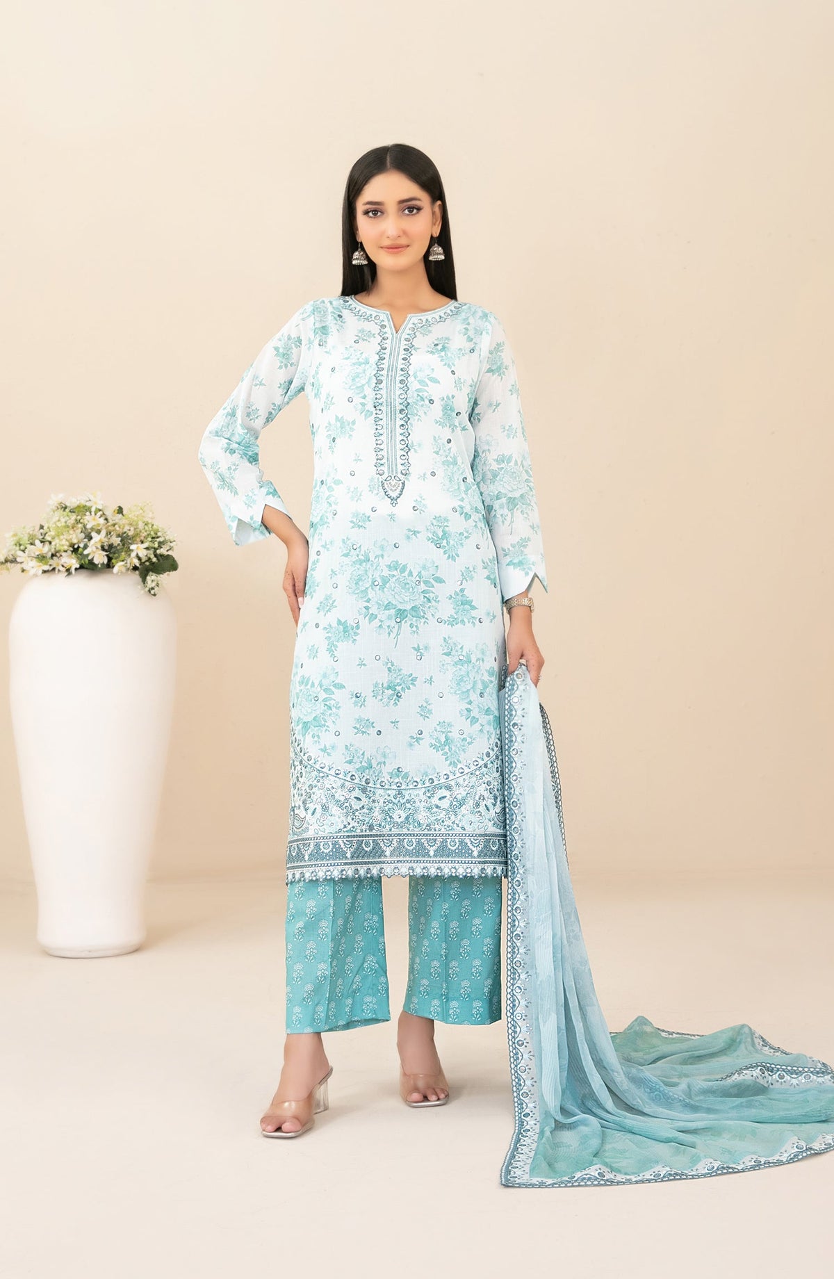 Zahlia by Tawakkal Fabrics Embroidered Lawn Unstitched 3 Piece Suit - D-3375 - TF26ZHL - Blue - Summer Collection