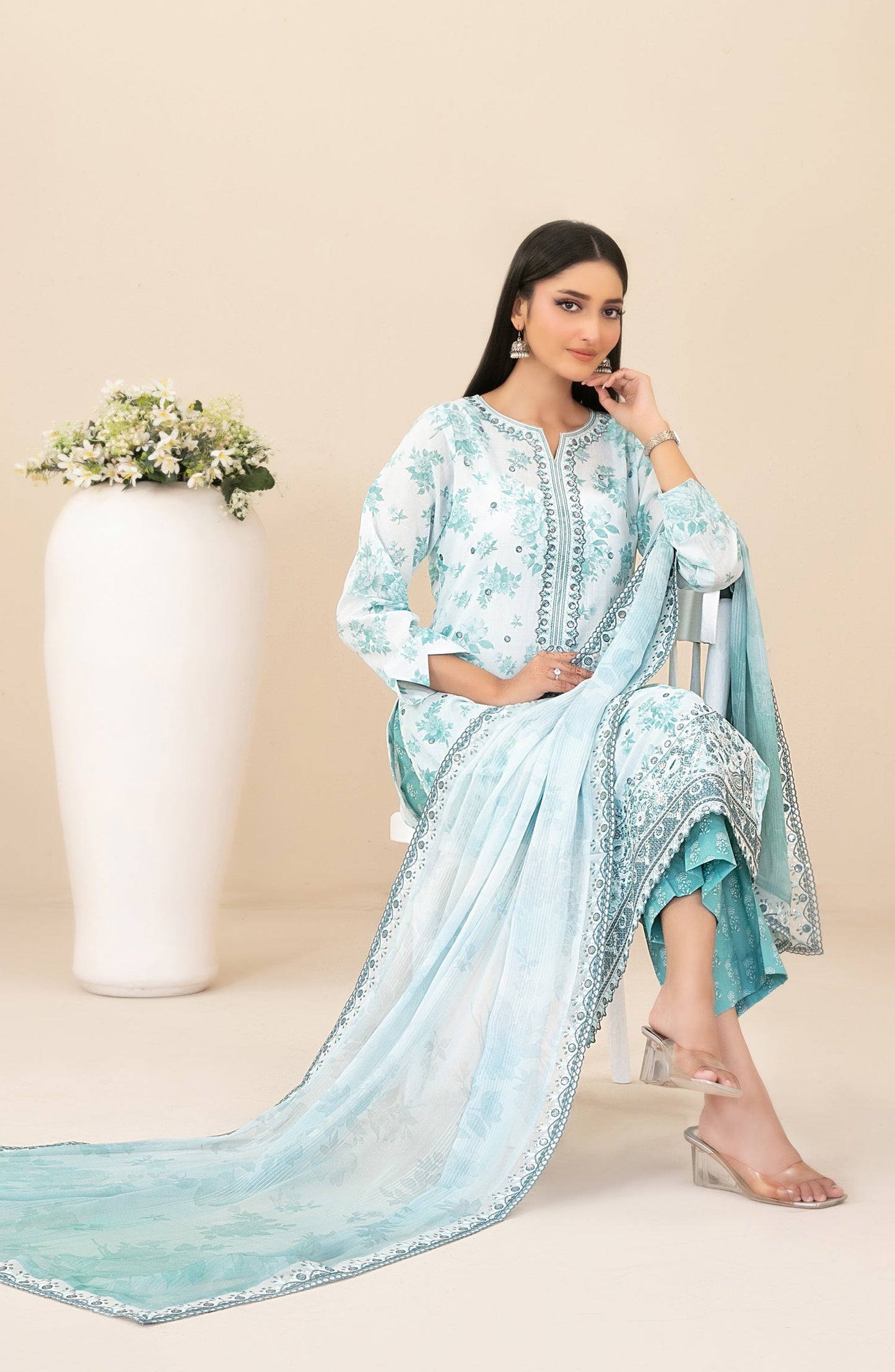 Zahlia by Tawakkal Fabrics Embroidered Lawn Unstitched 3 Piece Suit - D-3375 - TF26ZHL - Blue - Summer Collection
