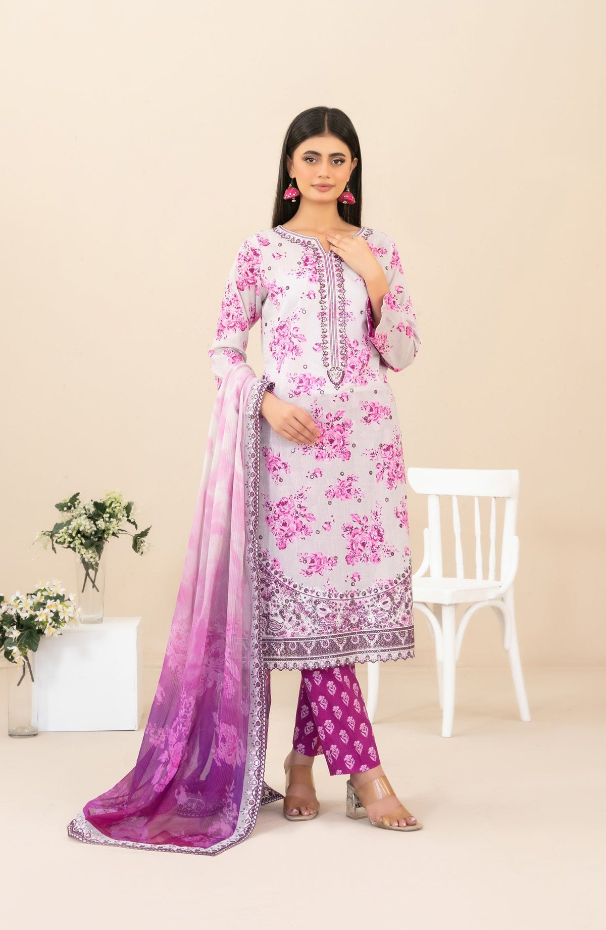 Zahlia by Tawakkal Fabrics Embroidered Lawn Unstitched 3 Piece Suit - D-3373 - TF26ZHL - Pink - Summer Collection