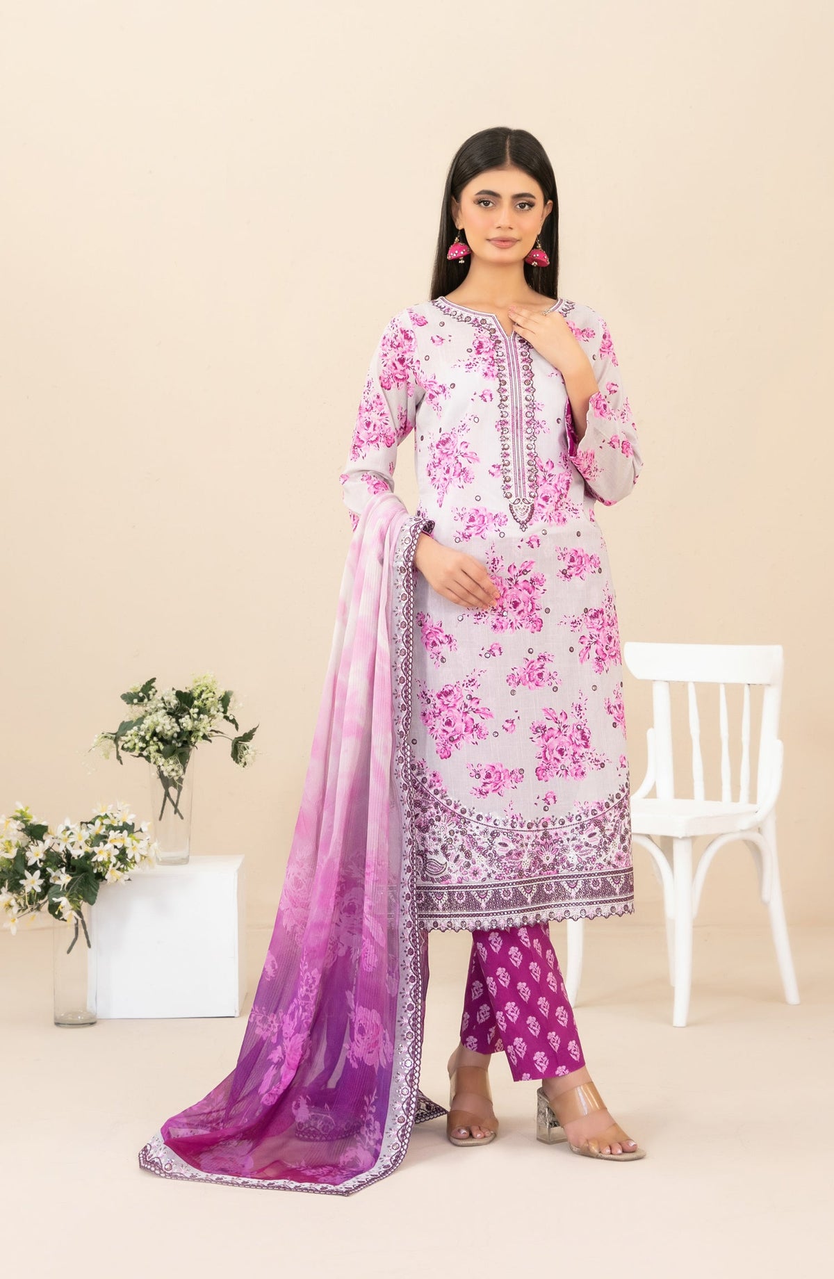 Zahlia by Tawakkal Fabrics Embroidered Lawn Unstitched 3 Piece Suit - D-3373 - TF26ZHL - Pink - Summer Collection
