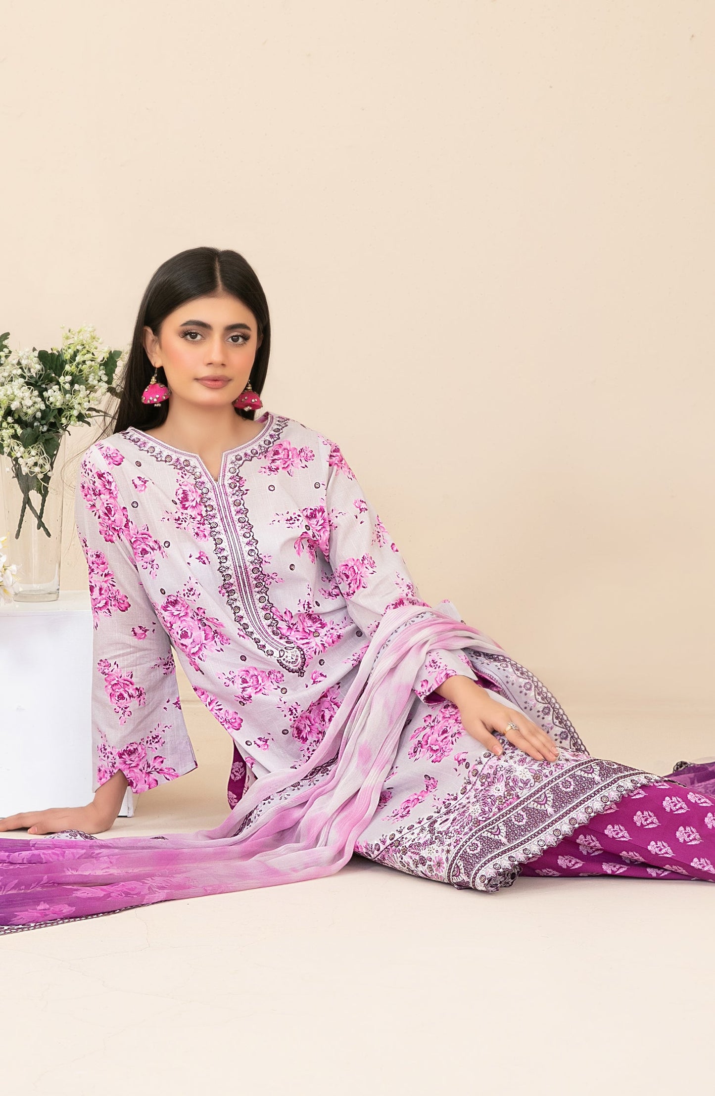 Zahlia by Tawakkal Fabrics Embroidered Lawn Unstitched 3 Piece Suit - D-3373 - TF26ZHL - Pink - Summer Collection