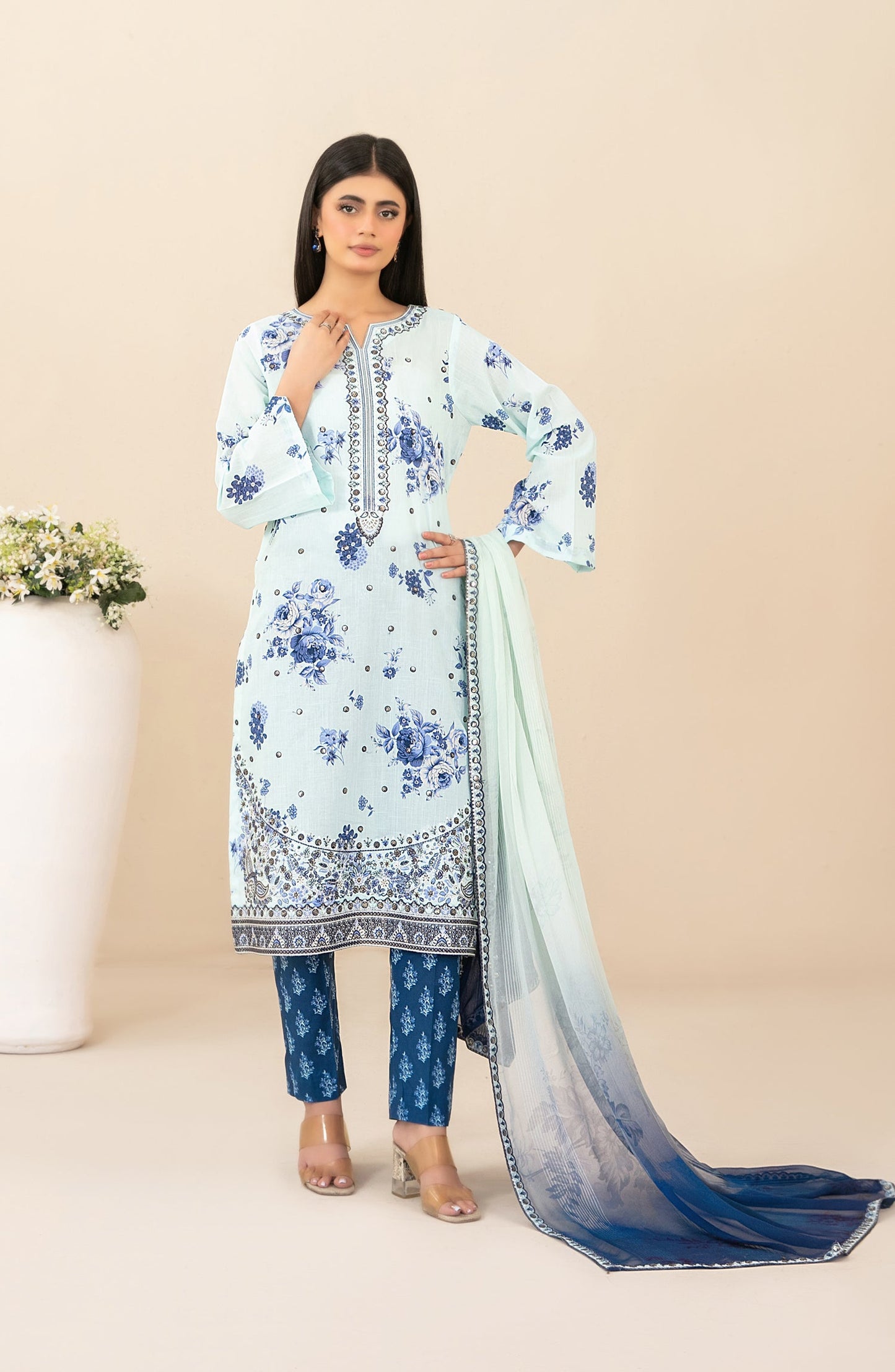 Zahlia by Tawakkal Fabrics Embroidered Lawn Unstitched 3 Piece Suit - D-3372 - TF26ZHL - Blue - Summer Collection