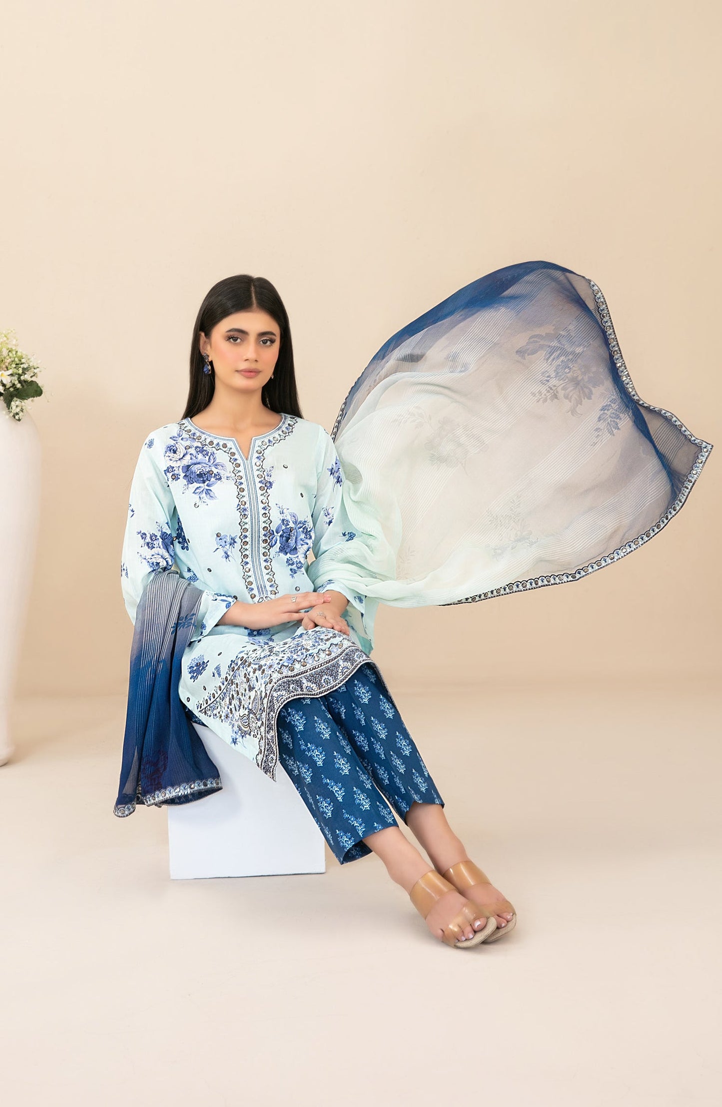 Zahlia by Tawakkal Fabrics Embroidered Lawn Unstitched 3 Piece Suit - D-3372 - TF26ZHL - Blue - Summer Collection