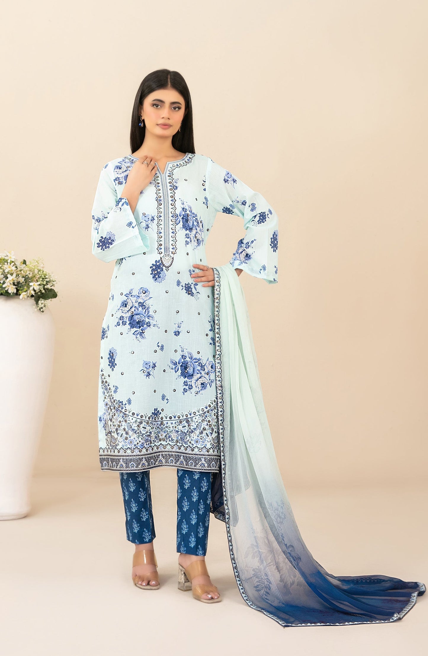 Zahlia by Tawakkal Fabrics Embroidered Lawn Unstitched 3 Piece Suit - D-3372 - TF26ZHL - Blue - Summer Collection
