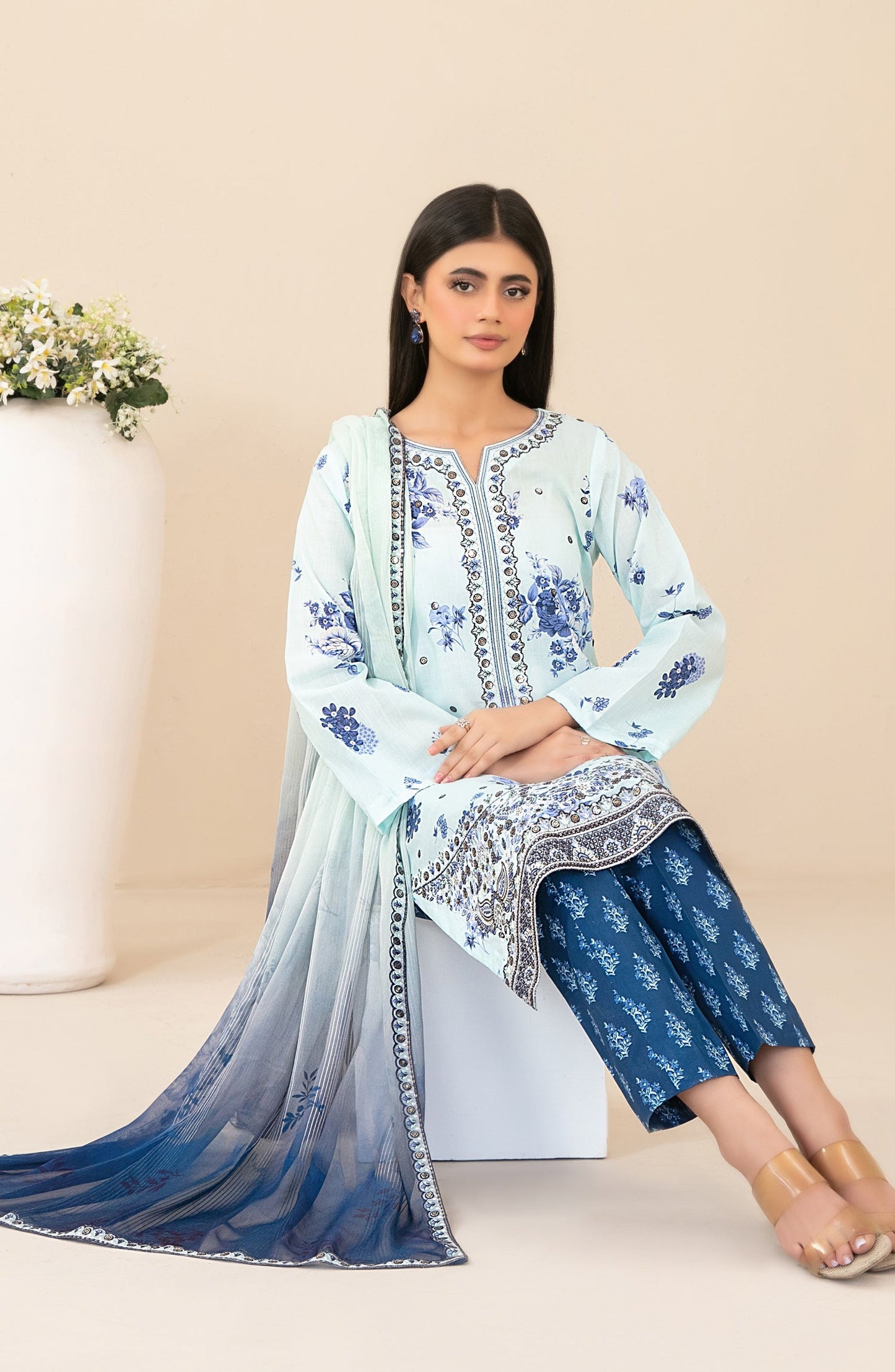 Zahlia by Tawakkal Fabrics Embroidered Lawn Unstitched 3 Piece Suit - D-3372 - TF26ZHL - Blue - Summer Collection