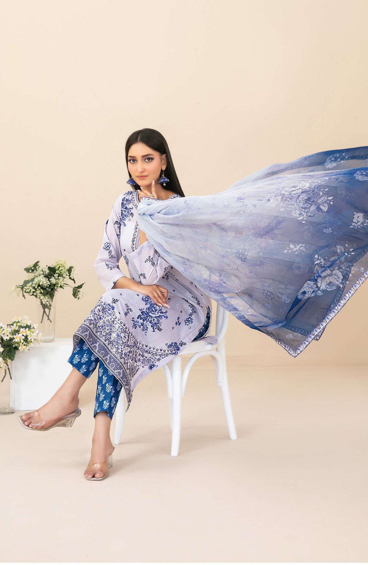 Zahlia by Tawakkal Fabrics Embroidered Lawn Unstitched 3 Piece Suit - D-3371 - TF26ZHL - Blue - Summer Collection
