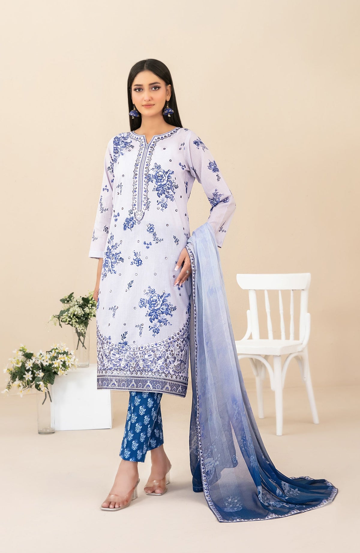 Zahlia by Tawakkal Fabrics Embroidered Lawn Unstitched 3 Piece Suit - D-3371 - TF26ZHL - Blue - Summer Collection
