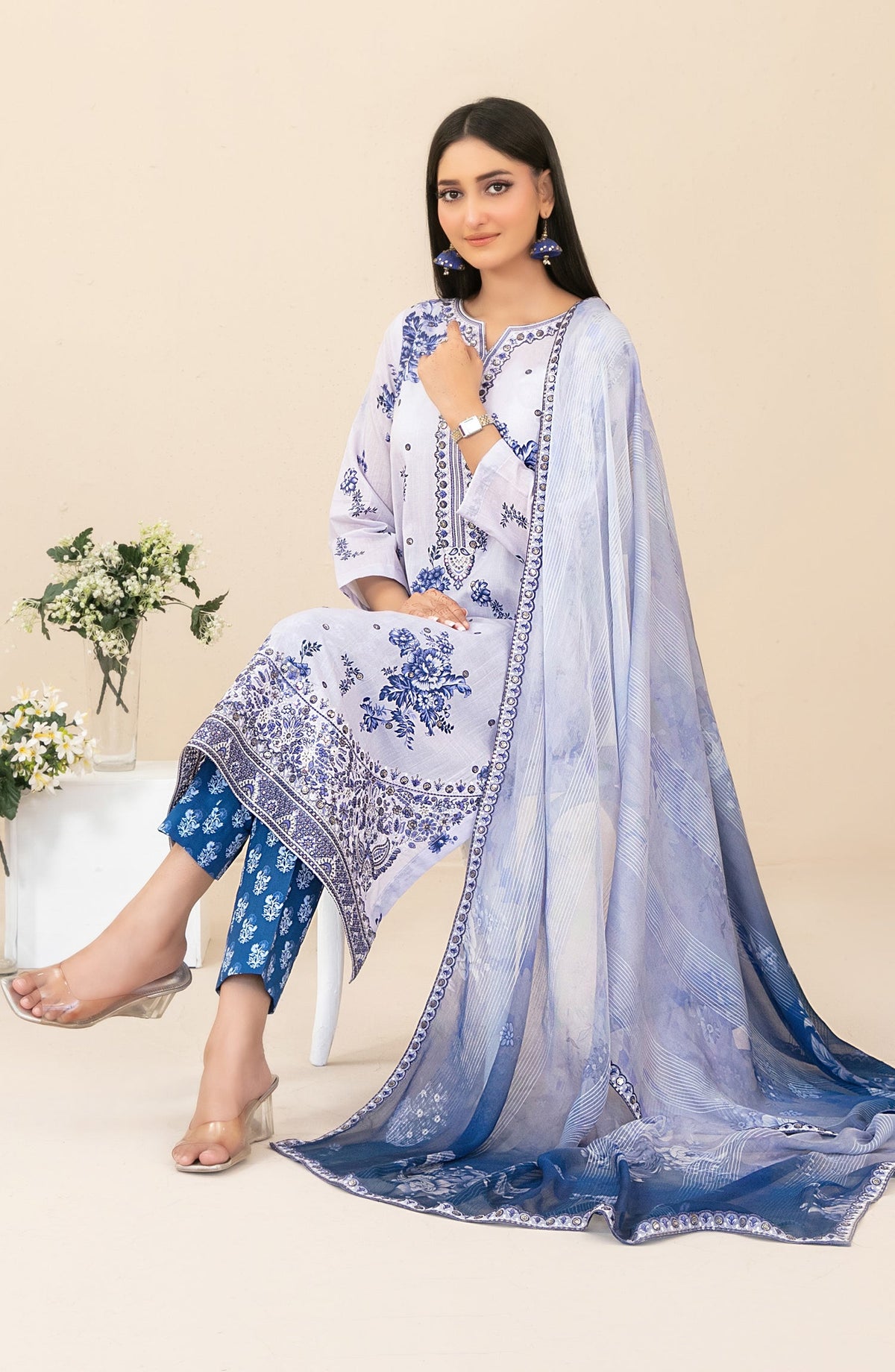 Zahlia by Tawakkal Fabrics Embroidered Lawn Unstitched 3 Piece Suit - D-3371 - TF26ZHL - Blue - Summer Collection