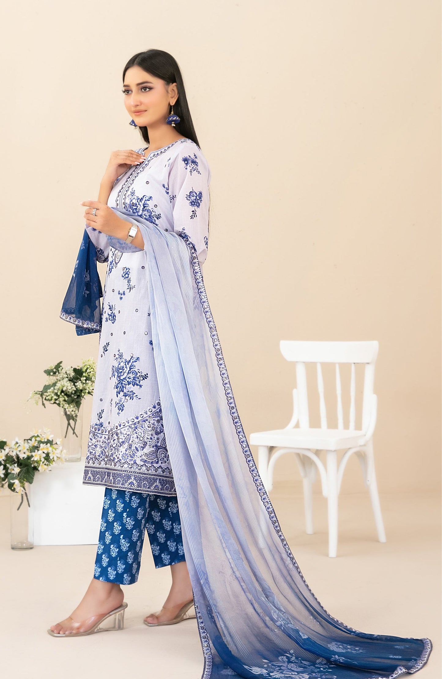 Zahlia by Tawakkal Fabrics Embroidered Lawn Unstitched 3 Piece Suit - D-3371 - TF26ZHL - Blue - Summer Collection