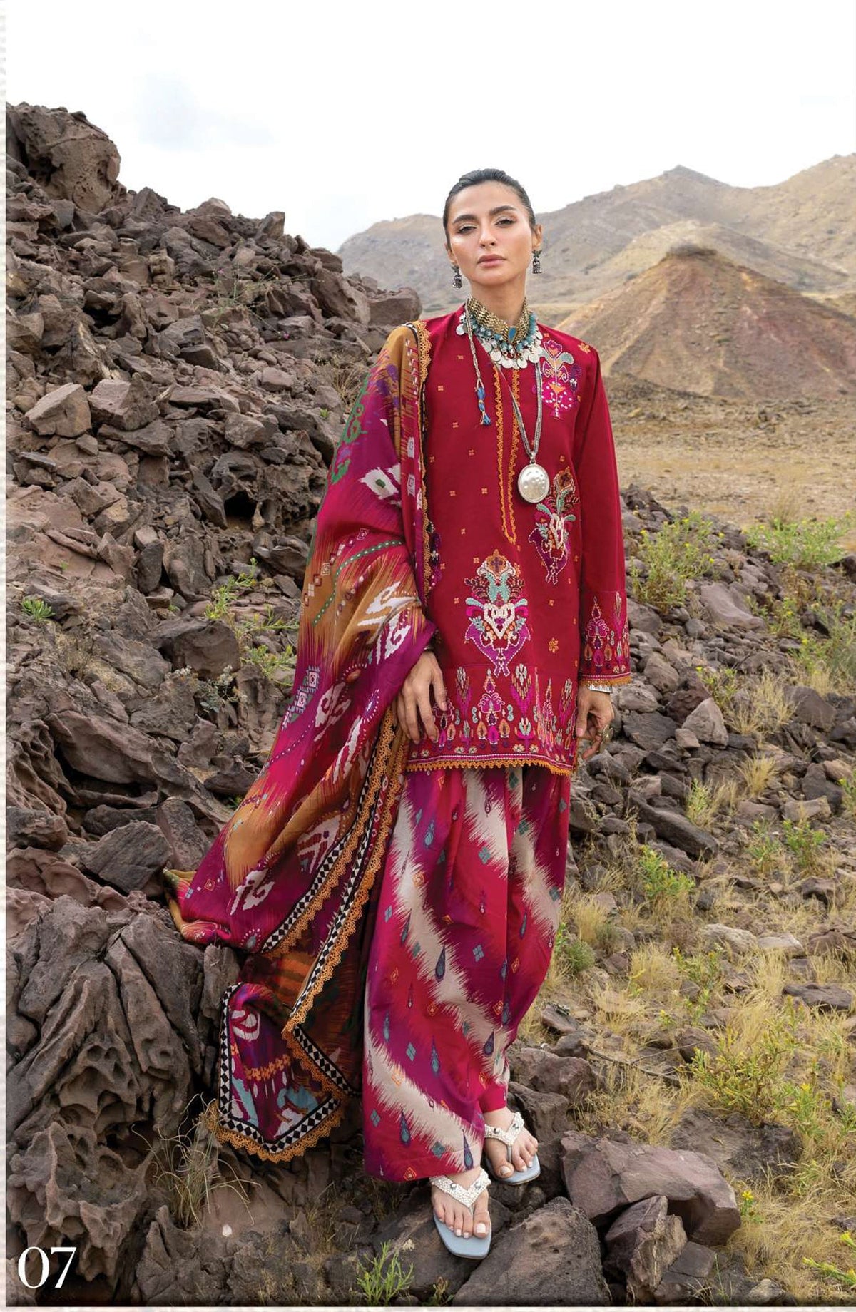 Zainab Chottani Embroidered Jacquard Unstitched 3 Piece Suit - D-07 - ZBC26SS - Pink - Spring Summer Collection