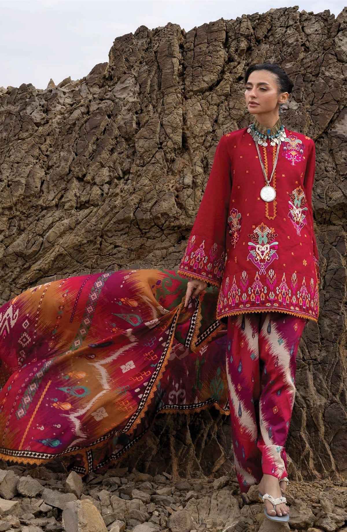 Zainab Chottani Embroidered Jacquard Unstitched 3 Piece Suit - D-07 - ZBC26SS - Pink - Spring Summer Collection