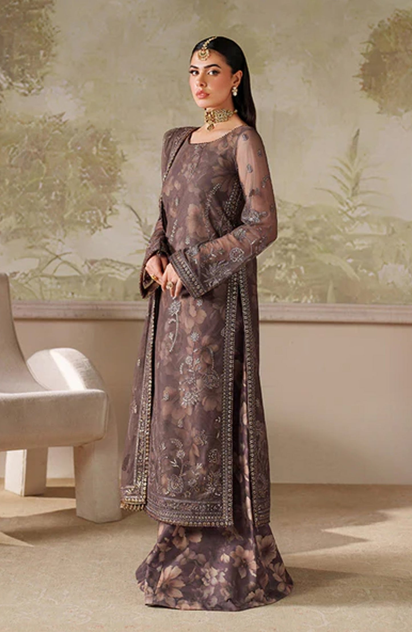 Zaneera by Zarif Embroidered Net Unstitched 3 Piece Suit - ZRF-ZPE-08 MAHVEER - ZRF25ZNR - Purple - Formals Collection