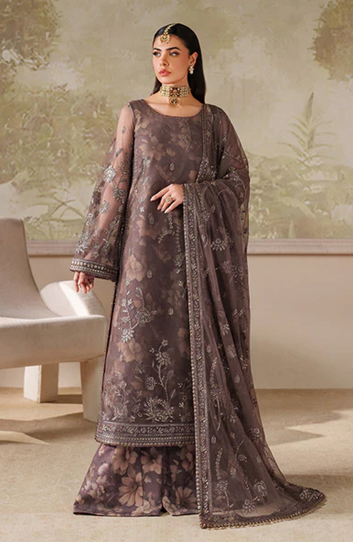 Zaneera by Zarif Embroidered Net Unstitched 3 Piece Suit - ZRF-ZPE-08 MAHVEER - ZRF25ZNR - Purple - Formals Collection