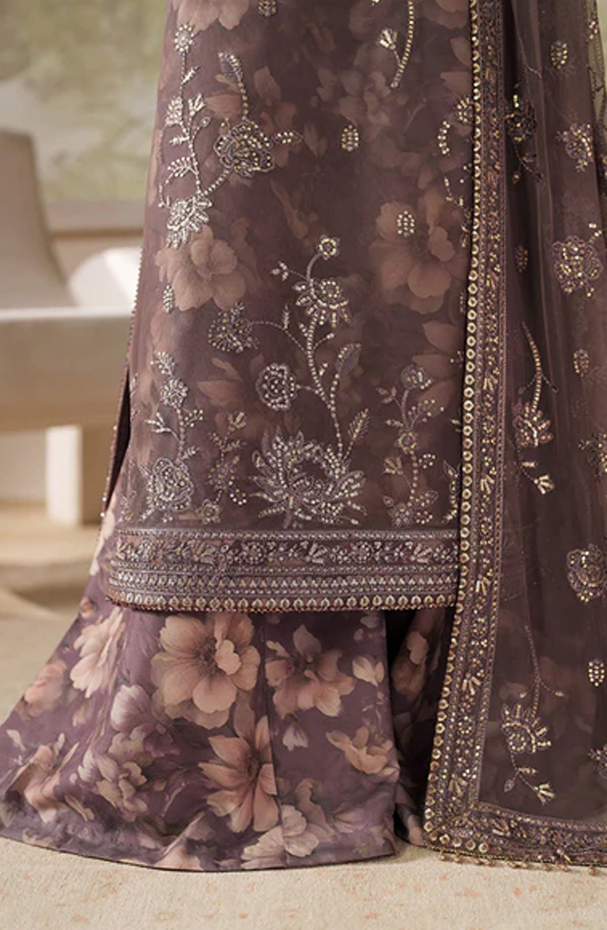Zaneera by Zarif Embroidered Net Unstitched 3 Piece Suit - ZRF-ZPE-08 MAHVEER - ZRF25ZNR - Purple - Formals Collection