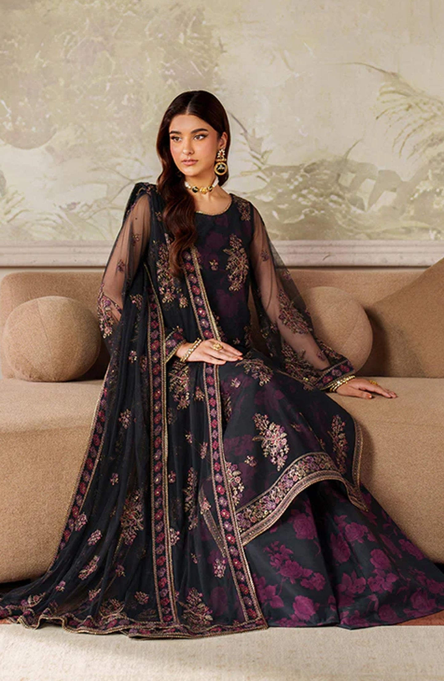 Zaneera by Zarif Embroidered Net Unstitched 3 Piece Suit - ZRF-ZPE-05 ASHAAL - ZRF25ZNR - Blue - Formals Collection