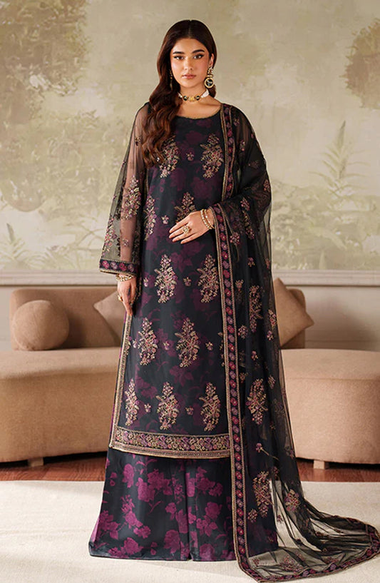 Zaneera by Zarif Embroidered Net Unstitched 3 Piece Suit - ZRF-ZPE-05 ASHAAL - ZRF25ZNR - Blue - Formals Collection