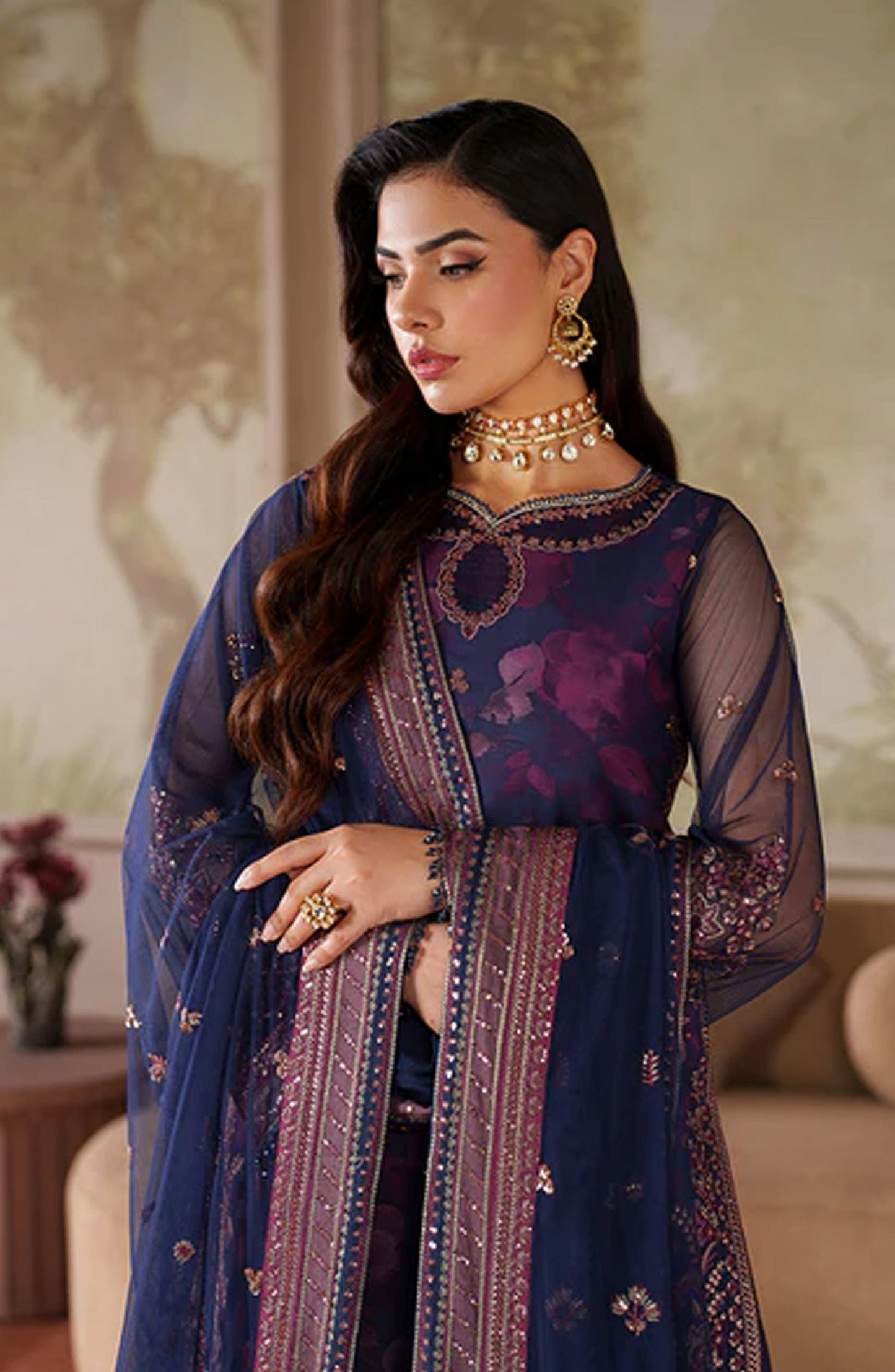 Zaneera by Zarif Embroidered Net Unstitched 3 Piece Suit - ZRF-ZPE-03 ASRA - ZRF25ZNR - Purple - Formals Collection