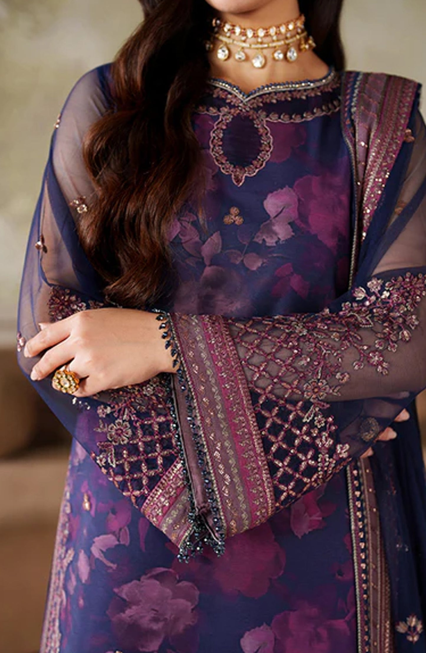 Zaneera by Zarif Embroidered Net Unstitched 3 Piece Suit - ZRF-ZPE-03 ASRA - ZRF25ZNR - Purple - Formals Collection