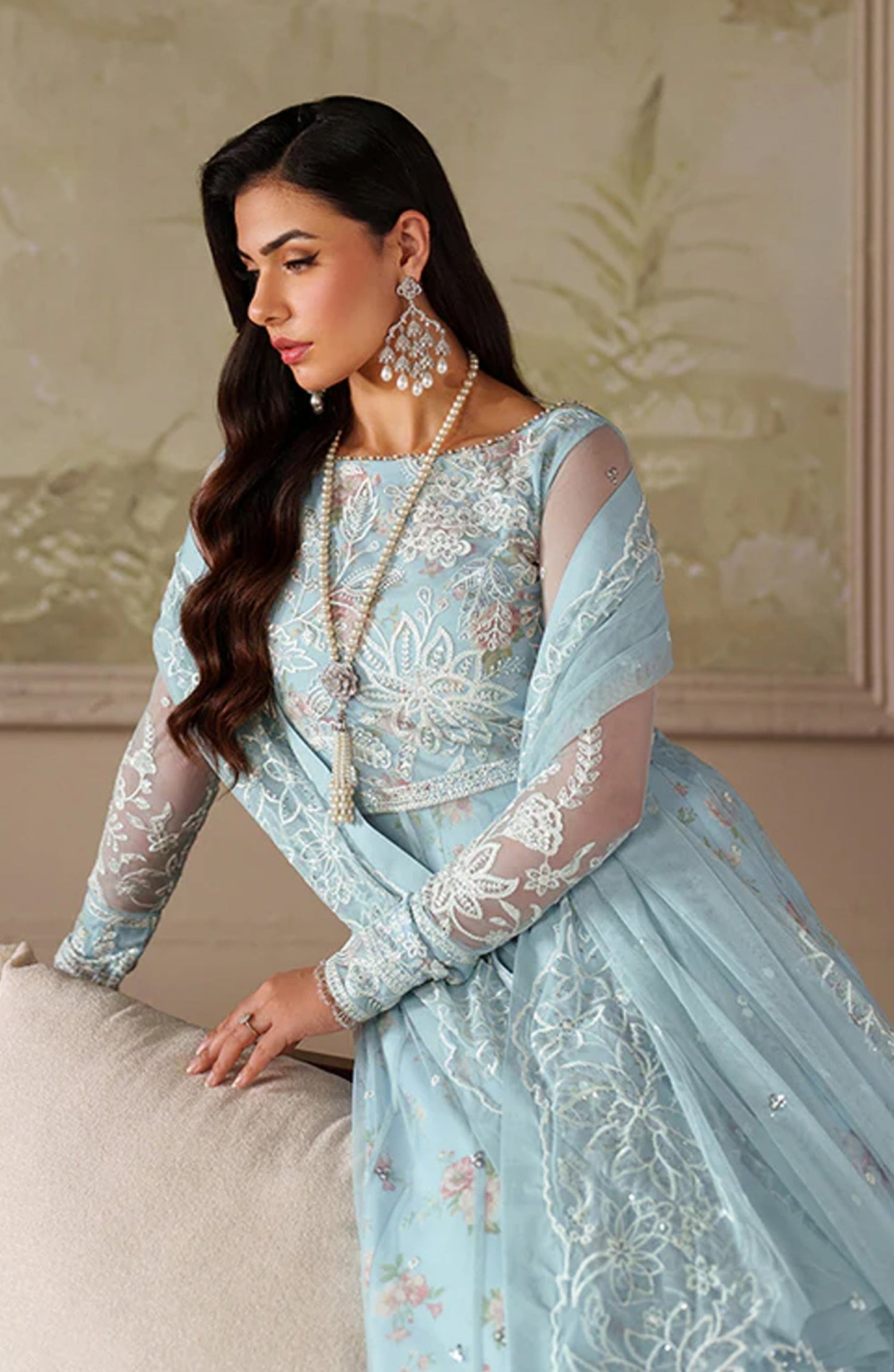 Zaneera by Zarif Embroidered Net Unstitched 3 Piece Suit - ZRF-ZPE-02 AROOSH - ZRF25ZNR - Blue - Formals Collection