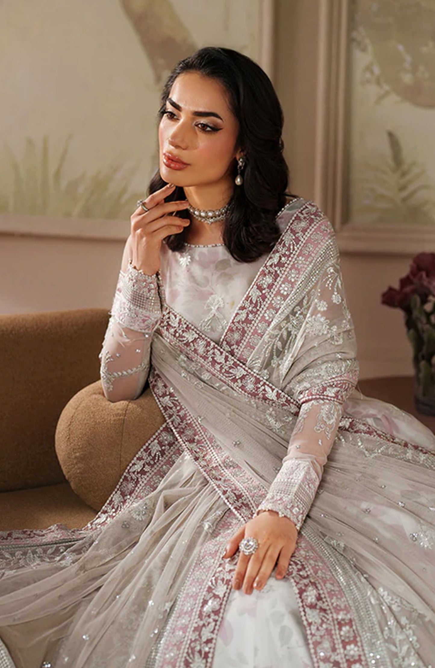 Zaneera by Zarif Embroidered Net Unstitched 3 Piece Suit - ZRF-ZPE-01 ANAIRAH - ZRF25ZNR - Grey - Formals Collection