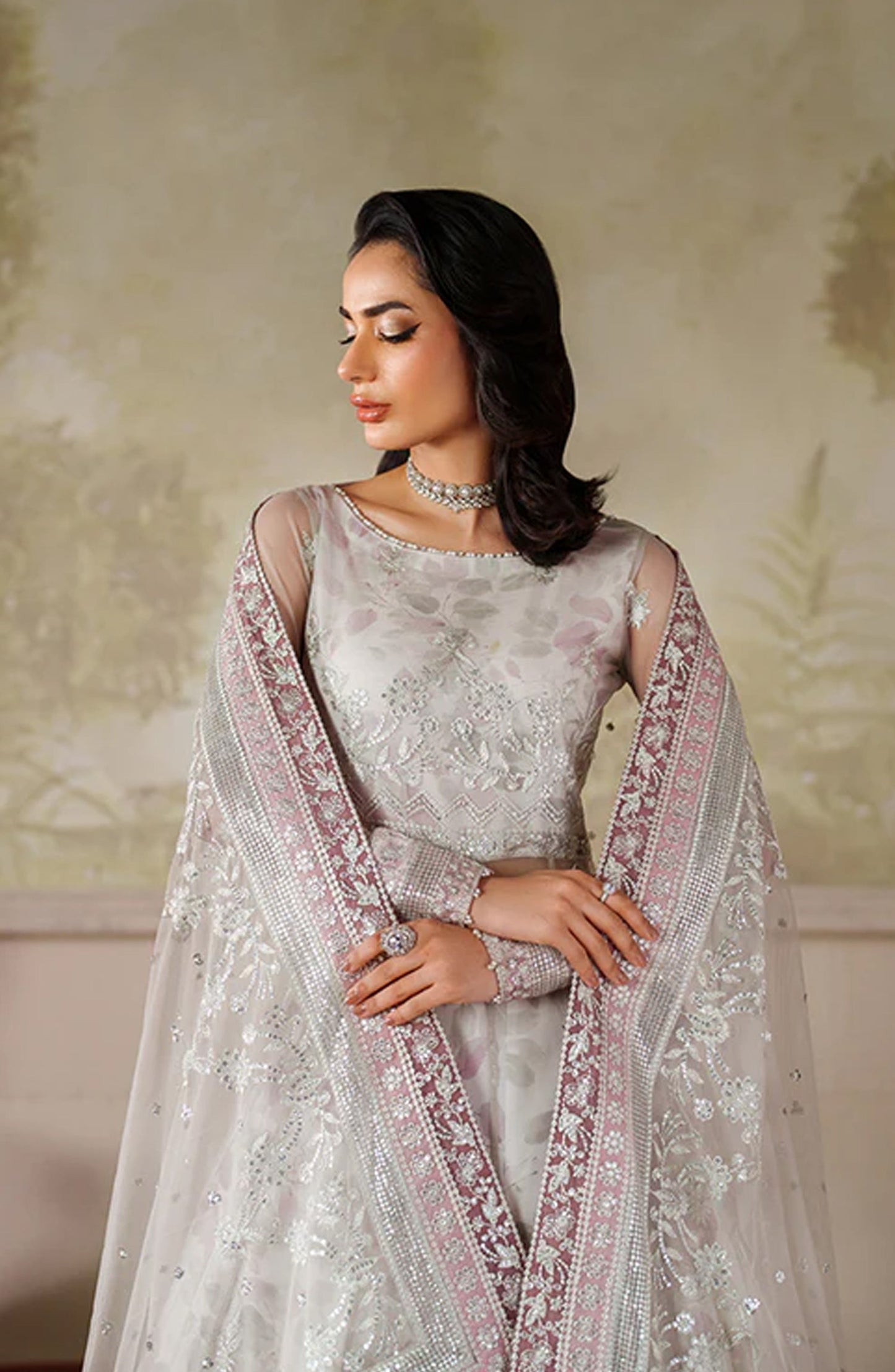 Zaneera by Zarif Embroidered Net Unstitched 3 Piece Suit - ZRF-ZPE-01 ANAIRAH - ZRF25ZNR - Grey - Formals Collection