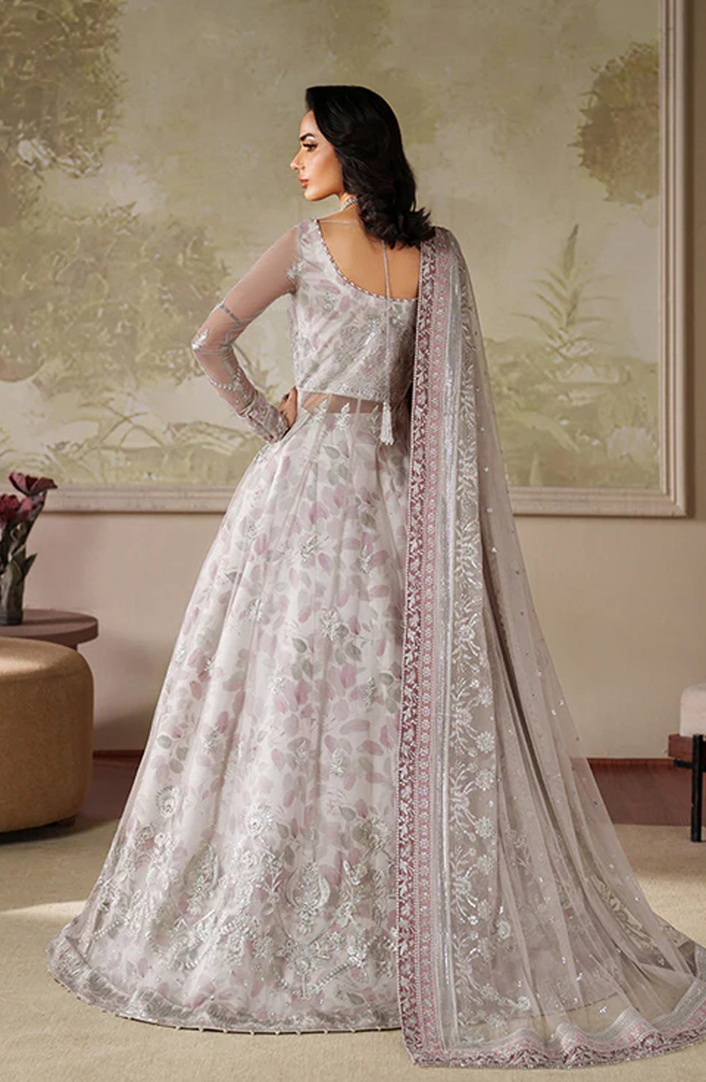 Zaneera by Zarif Embroidered Net Unstitched 3 Piece Suit - ZRF-ZPE-01 ANAIRAH - ZRF25ZNR - Grey - Formals Collection