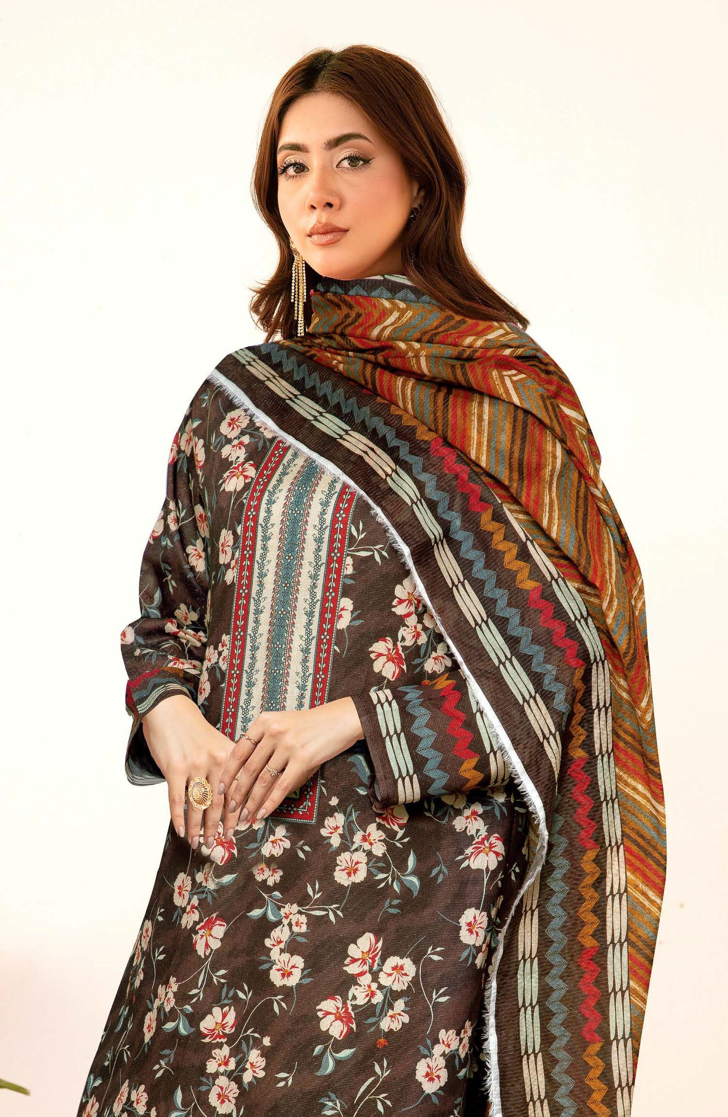 Zanera by Johra Printed Lawn Unstitched 3 Piece Suit - JH-1401 - JH25ZANR - Brown - Casual Collection