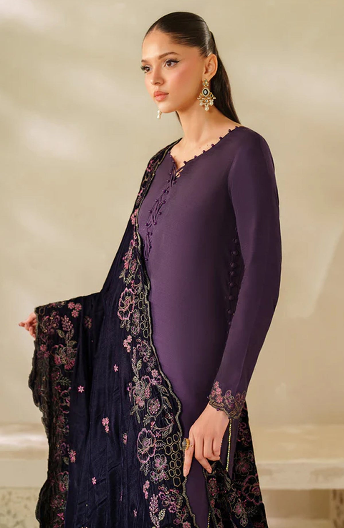 Zarif Exclusive Embroidered Raw Silk Unstitched 3 Piece Suit - ZRF-VS-04 - ZRF25ECL - Purple - Winter Collection