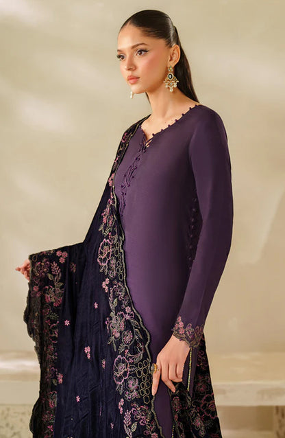 Zarif Exclusive Embroidered Raw Silk Unstitched 3 Piece Suit - ZRF-VS-04 - ZRF25ECL - Purple - Winter Collection