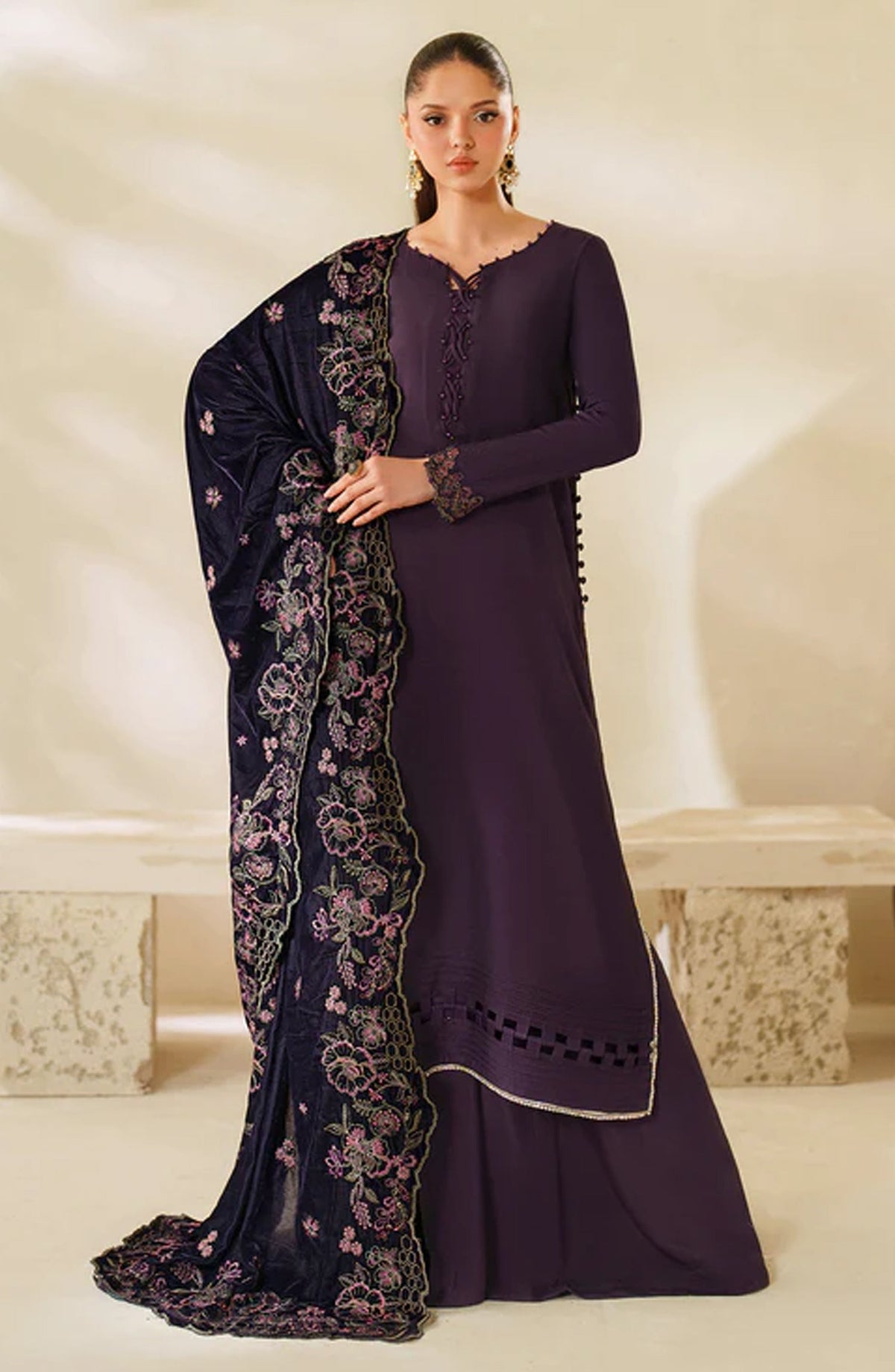 Zarif Exclusive Embroidered Raw Silk Unstitched 3 Piece Suit - ZRF-VS-04 - ZRF25ECL - Purple - Winter Collection