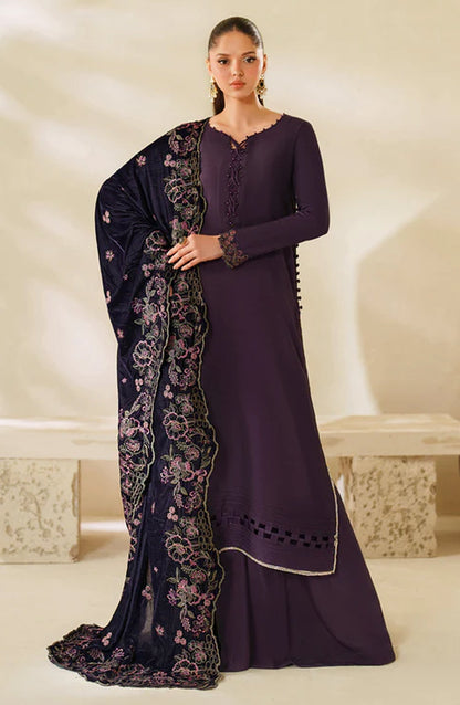 Zarif Exclusive Embroidered Raw Silk Unstitched 3 Piece Suit - ZRF-VS-04 - ZRF25ECL - Purple - Winter Collection