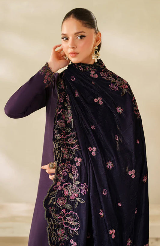 Zarif Exclusive Embroidered Raw Silk Unstitched 3 Piece Suit - ZRF-VS-04 - ZRF25ECL - Purple - Winter Collection