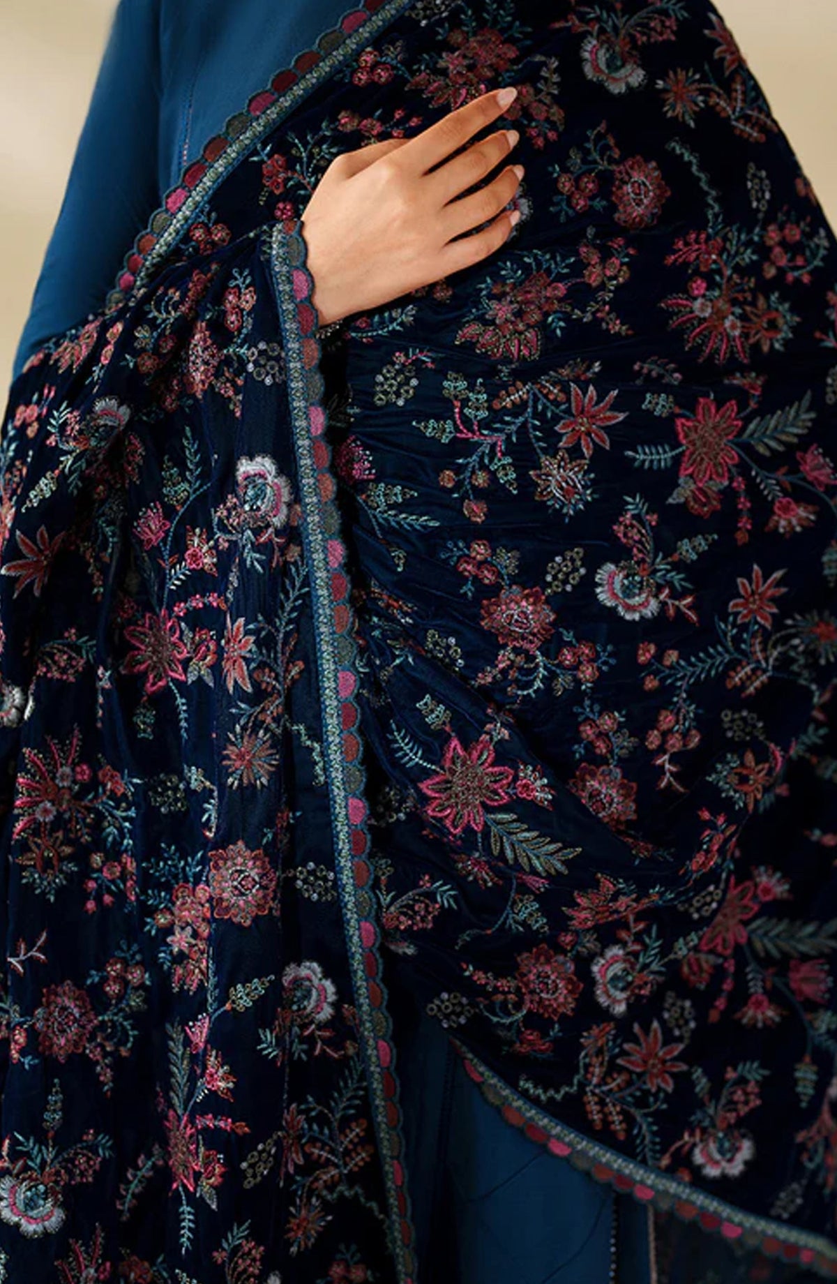 Zarif Exclusive Embroidered Raw Silk Unstitched 3 Piece Suit - ZRF-VS-01 - ZRF25ECL - Blue - Winter Collection