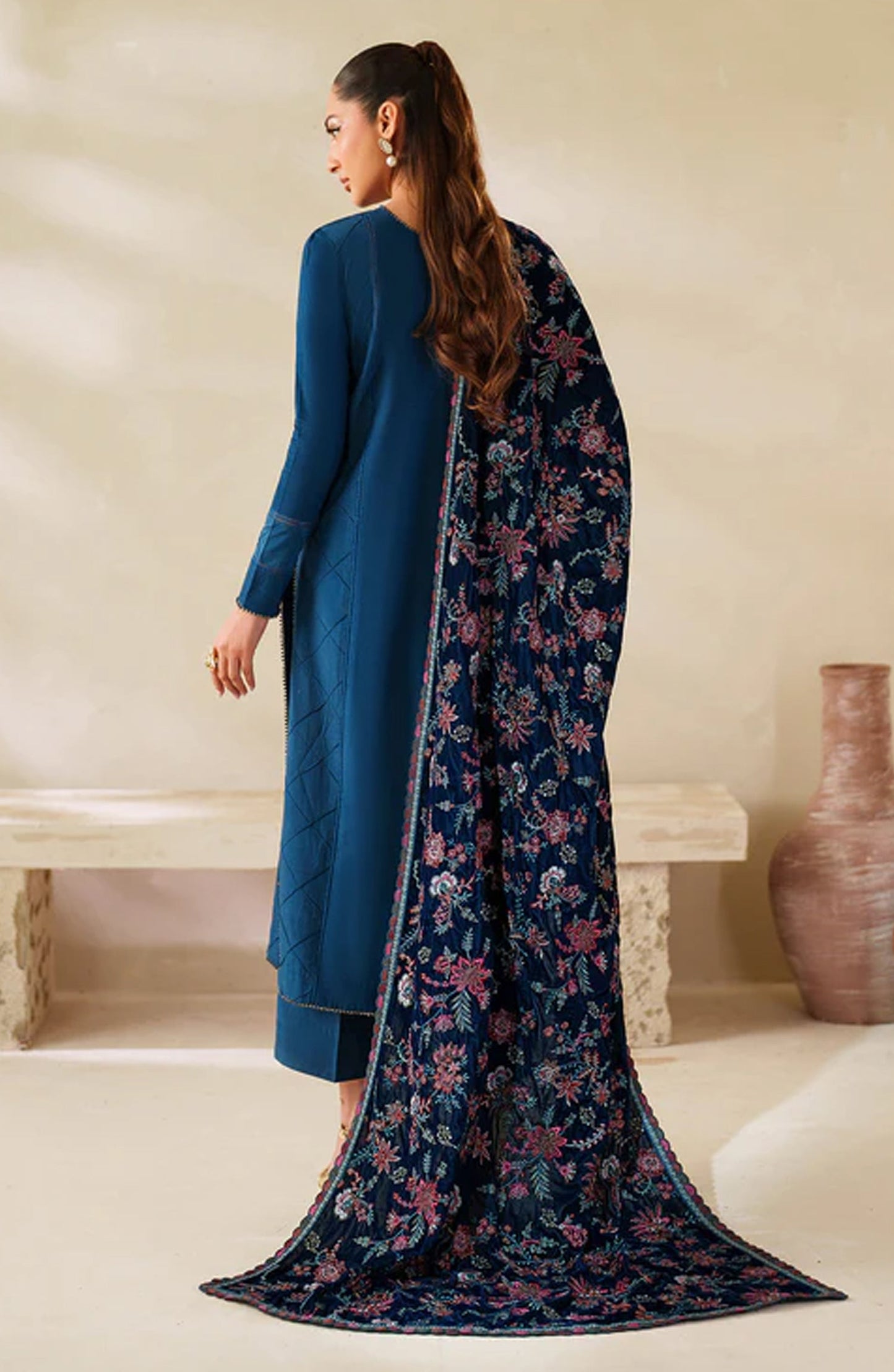 Zarif Exclusive Embroidered Raw Silk Unstitched 3 Piece Suit - ZRF-VS-01 - ZRF25ECL - Blue - Winter Collection