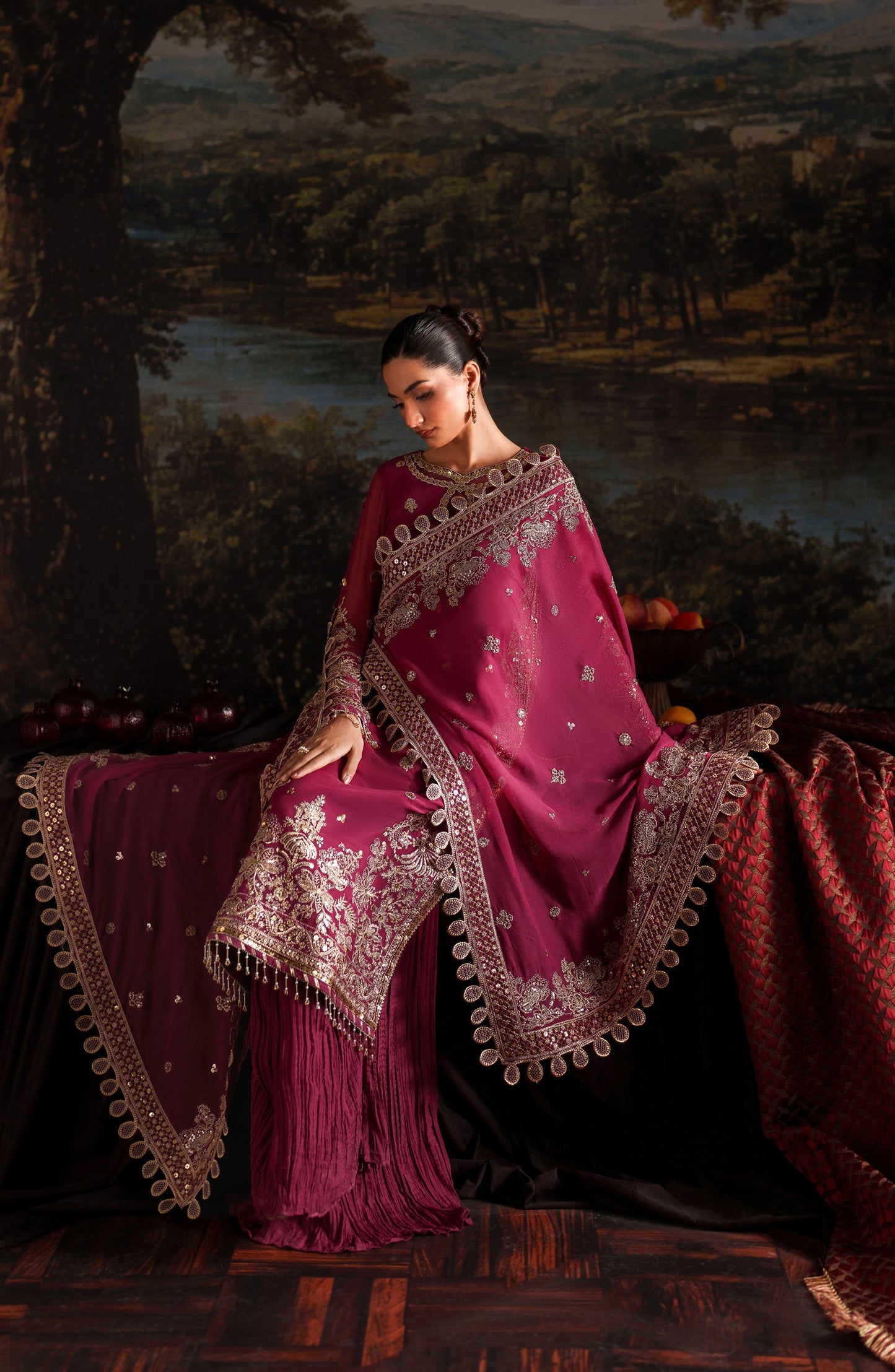 Zarif Premium Embroidered Chiffon Unstitched 3 Piece Suit - ZRF-PRC-05 ADELLE - ZRF25PRC - Pink - Festive Collection