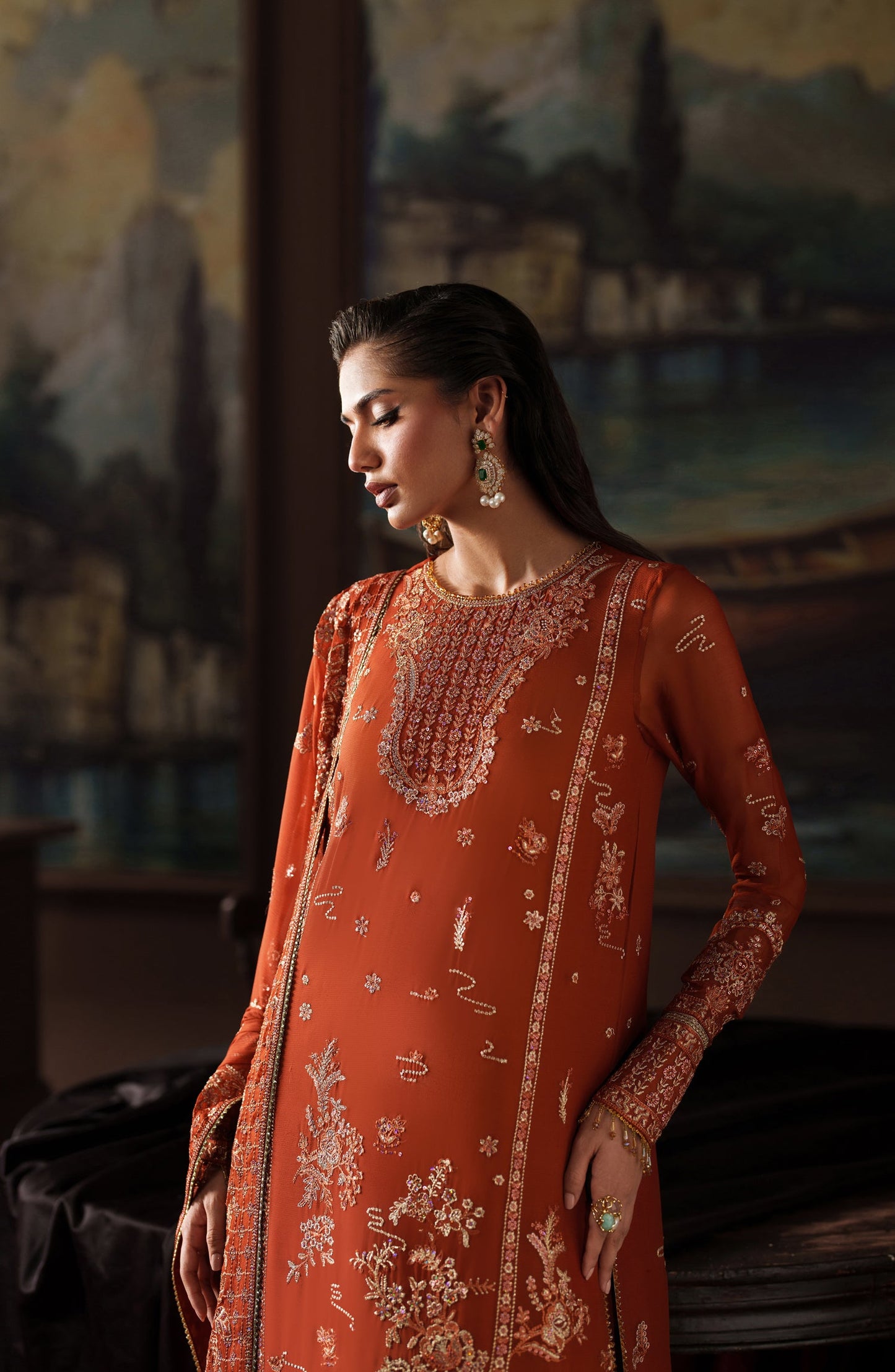 Zarif Premium Embroidered Chiffon Unstitched 3 Piece Suit - ZRF-PRC-07 ELEONORE - ZRF25PRC - Orange - Festive Collection