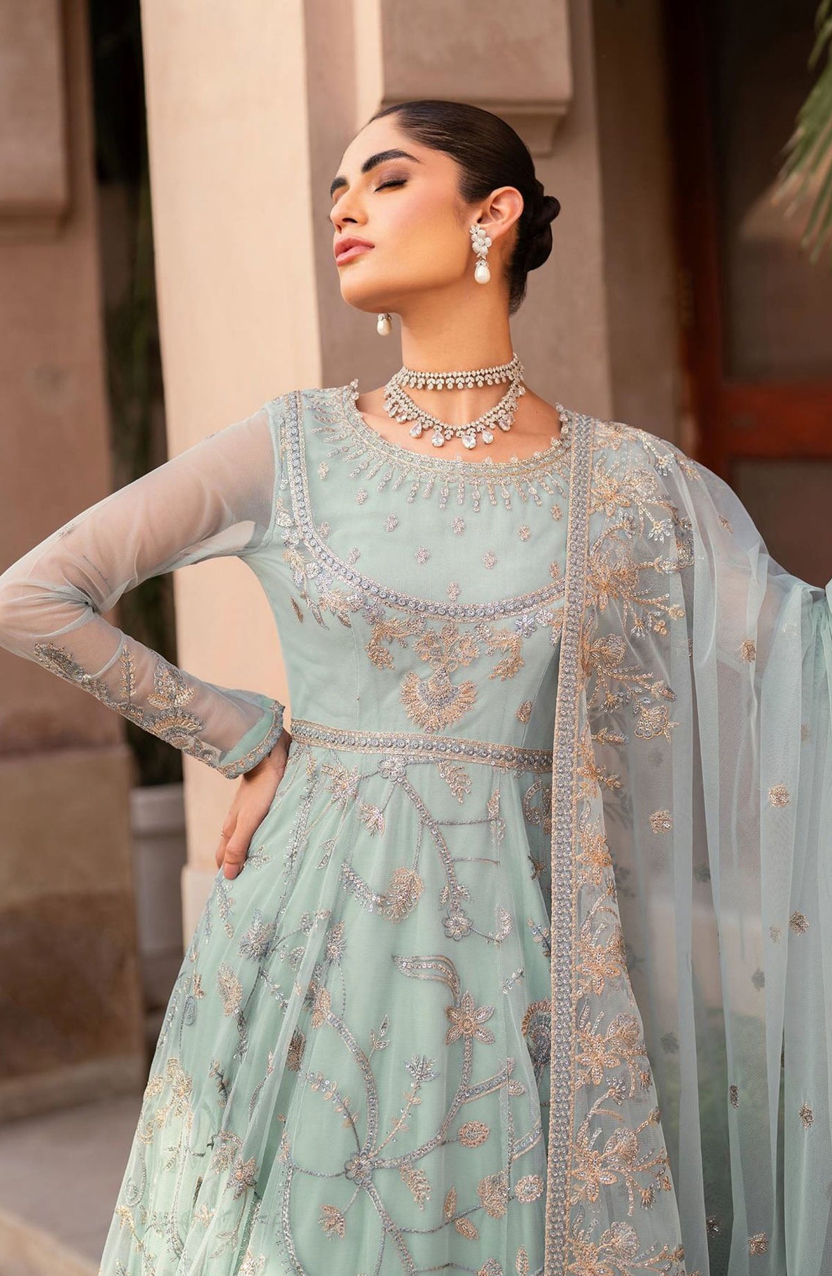 Sahiba by Zarif Luxury Embroidered Net Unstitched 3 Piece Suit - ZRF25SHB - UNST-SBA-06 INEESA - Blue - Festive Collection
