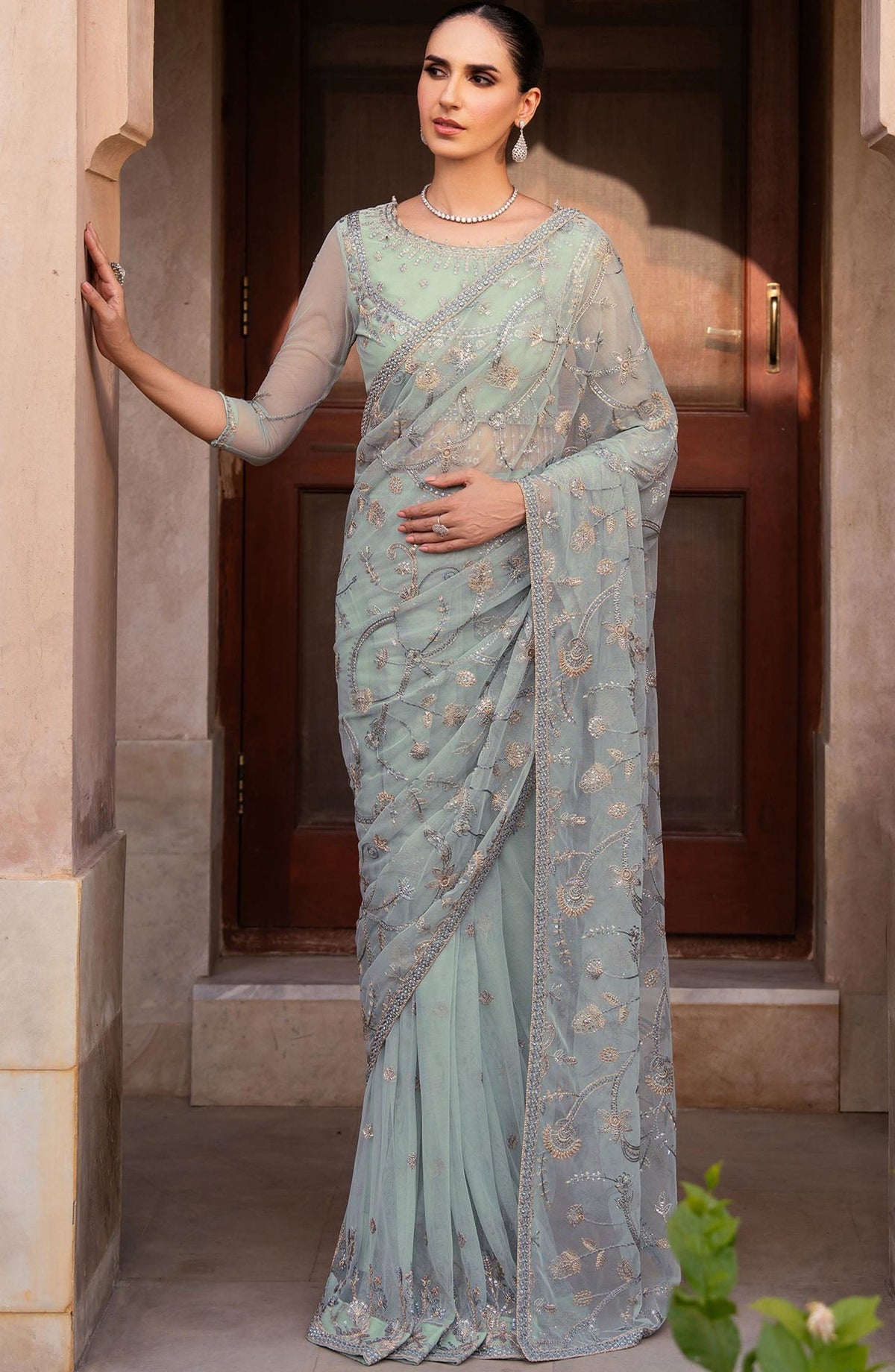 Sahiba by Zarif Luxury Embroidered Net Unstitched 3 Piece Suit - ZRF25SHB - UNST-SBA-06 INEESA - Blue - Festive Collection
