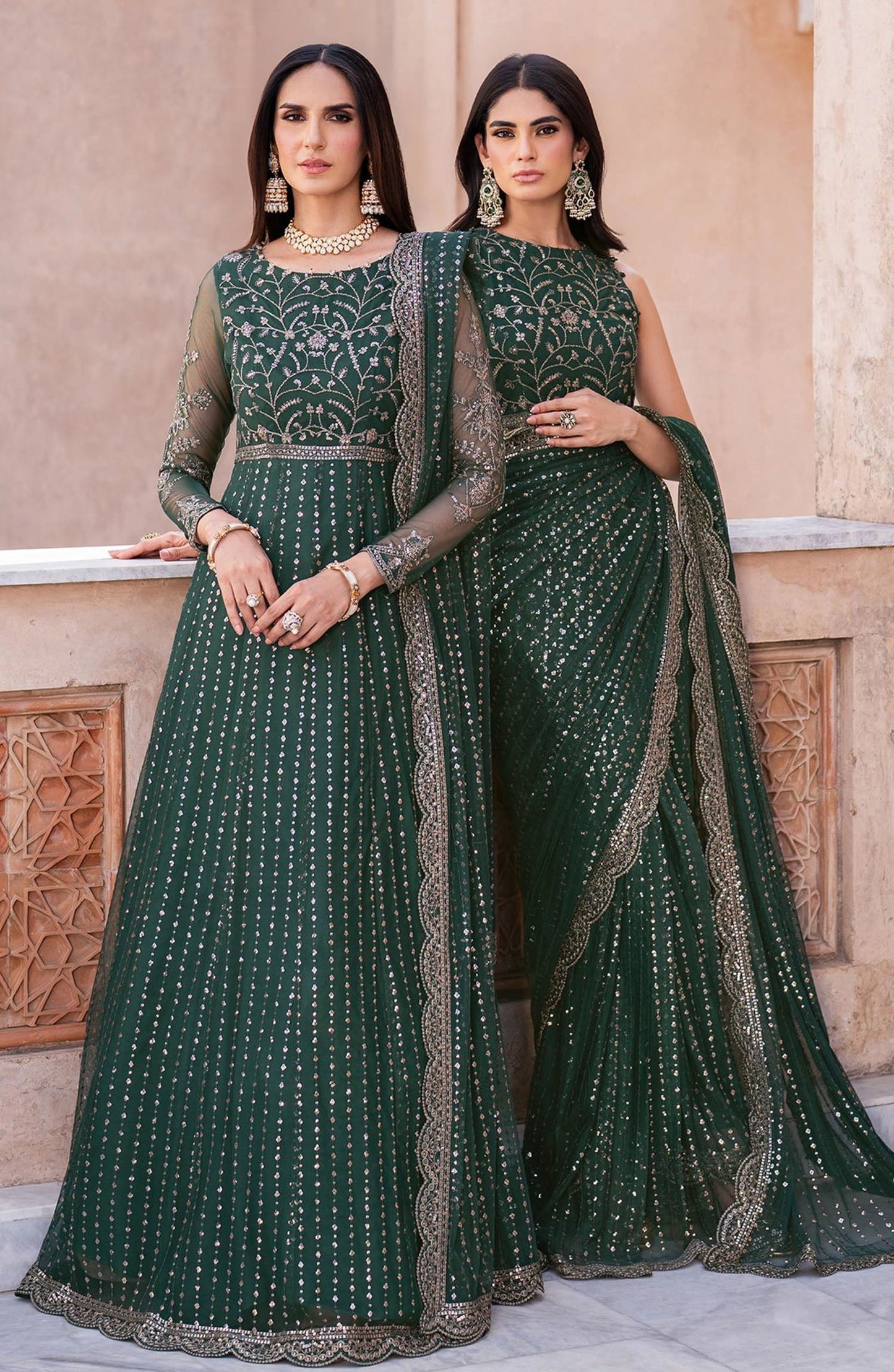 Sahiba by Zarif Luxury Embroidered Net Unstitched 3 Piece Suit - ZRF25SHB - UNST-SBA-05 KERAN - Green - Festive Collection